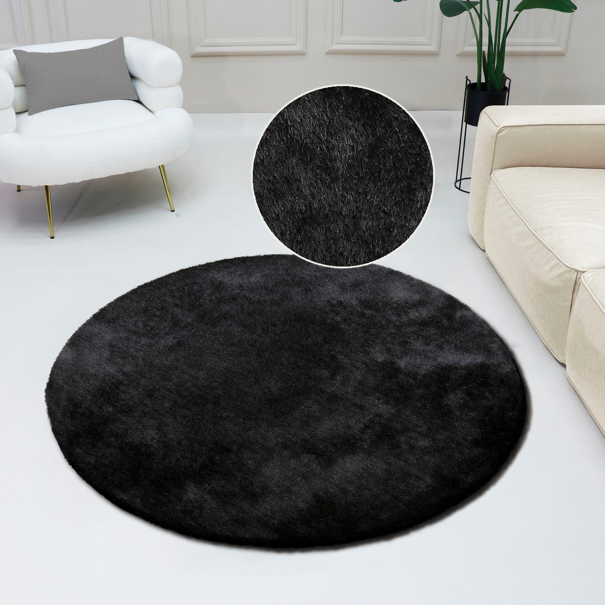 Bruno Banani Teppich "Dana Teppich, besonders weich und kuschelig, Kundenliebling" rund 30 mm Höhe uni, Mikrofaser Teppiche, Wohnzimmer, Schlafzimmer, Esszimmer