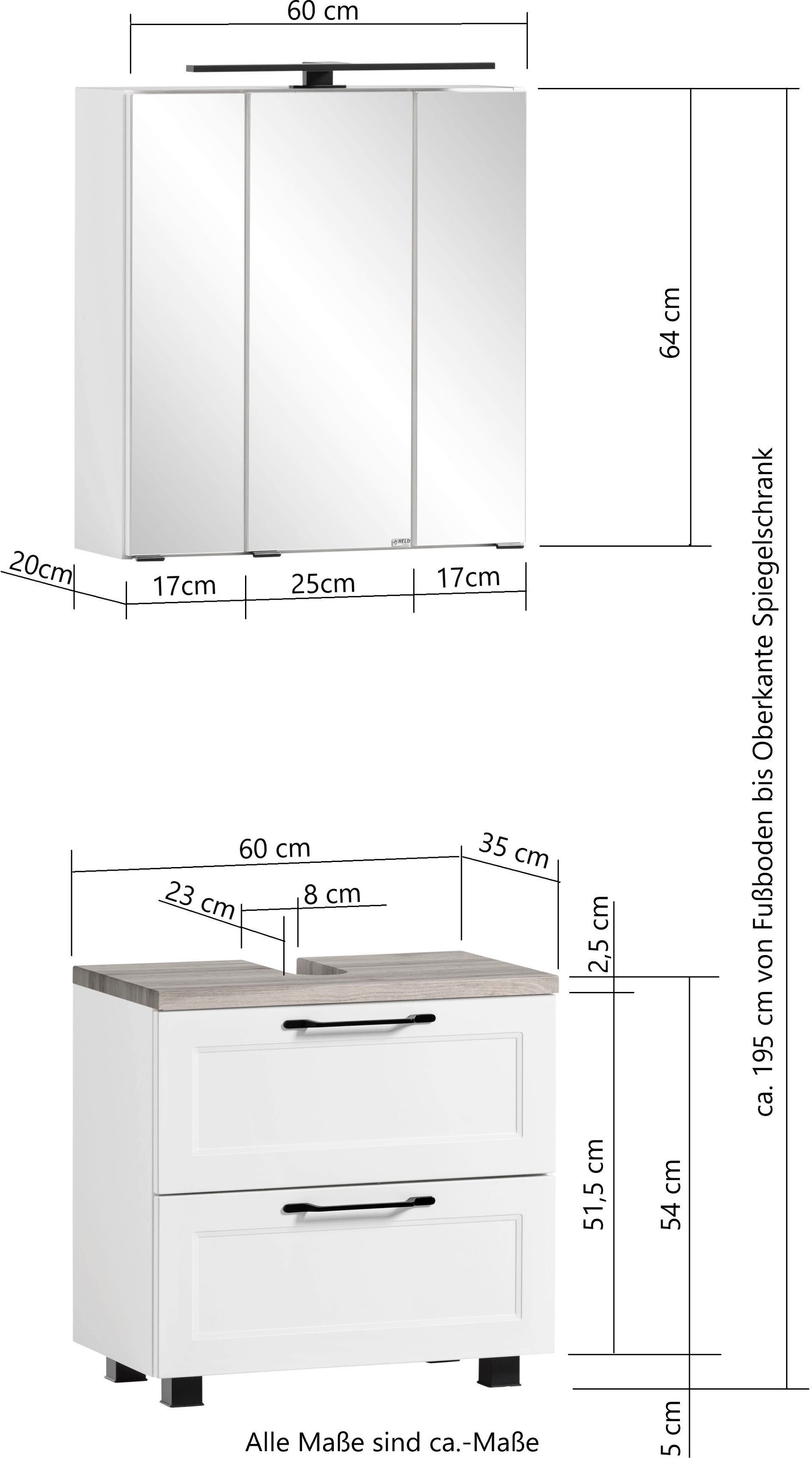 HELD MÖBEL Badmöbel-Set »Lana«, (Komplett-Set, 2 St.), Badezimmer-Set, 2-teilig, 60 cm breit