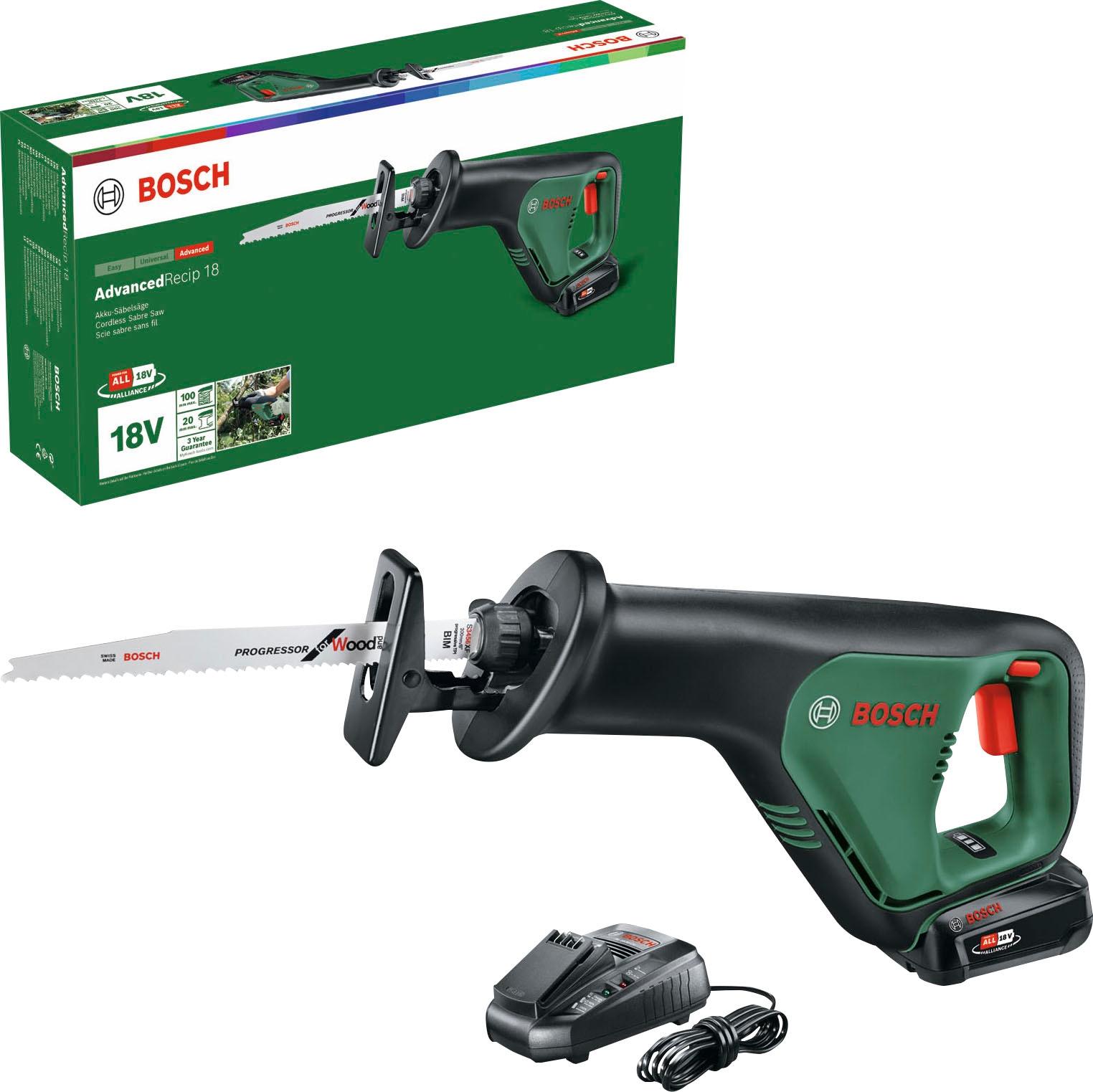 Bosch Home & Garden 1100000002199 "AdvancedRecip 18" inkl. Akku und Ladegerät