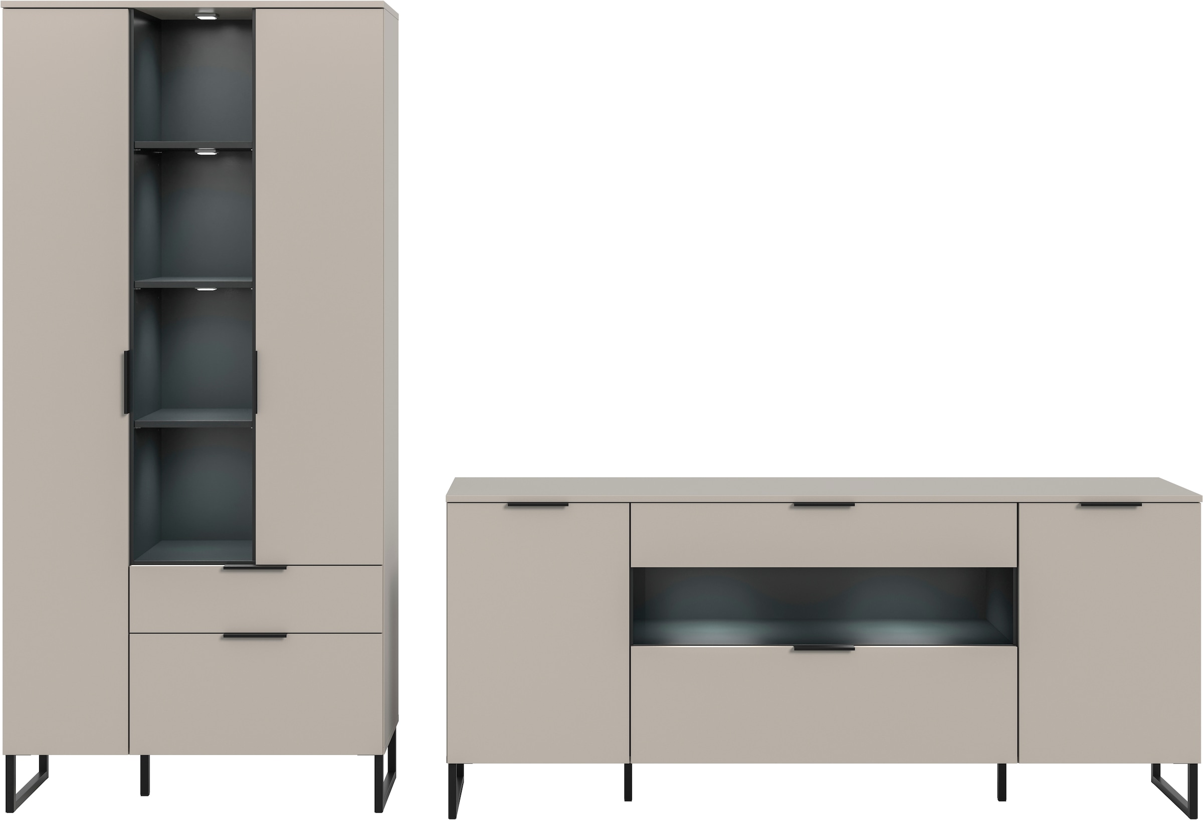 INOSIGN Wohnwand »Adio, Wohnkombination 290 cm Breit«, (Set, 4 St.), Adio, Wohnkombination 2tlg. Inkl.Beleuchtug, Kashmir NB