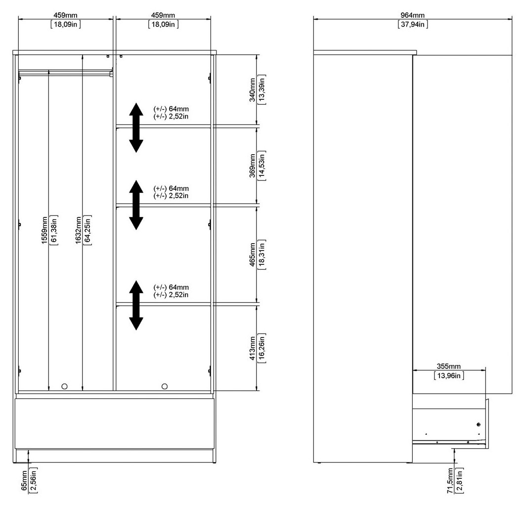 INOSIGN Kleiderschrank »Naia, Drehtürenschrank, Aufbewahrung Kasten Schrank Stauraum«, 2 Türen, Kleiderstange, 4 Fächer, Breite 99 cm, Höhe 200 cm