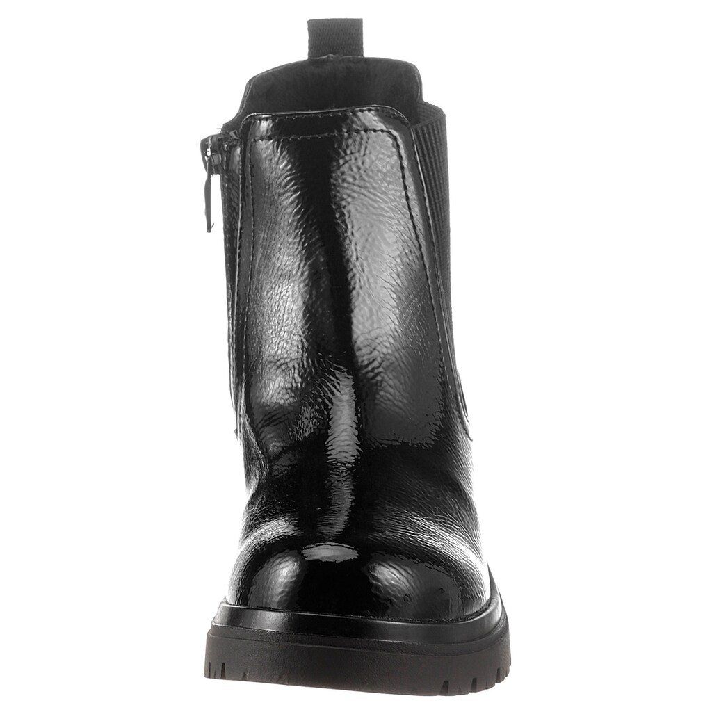 Schuhe Stiefeletten TOM TAILOR Chelseaboots, mit zweckmäßiger Anziehlasche schwarz Schuhe Stiefeletten TOM TAILOR Chelseaboots, mit zweckmäßiger Anziehlasche schwarz