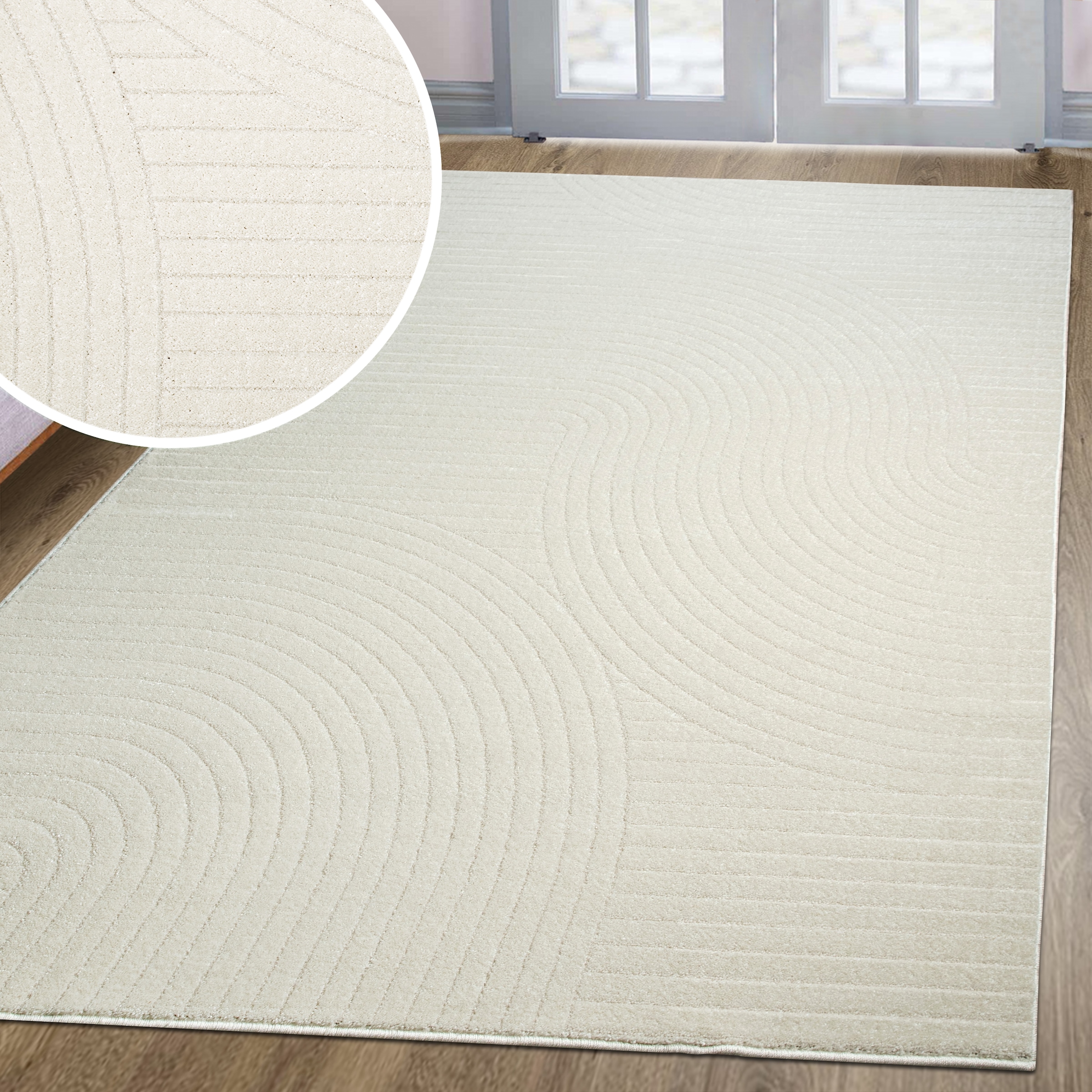 my home Teppich »Revea, Zen Garden-Design in Hoch-Tief-Struktur,«, rechteckig, 9 mm Höhe, 3D-Effekt, softer Kurzflor, pflegeleicht, Scandi-Look
