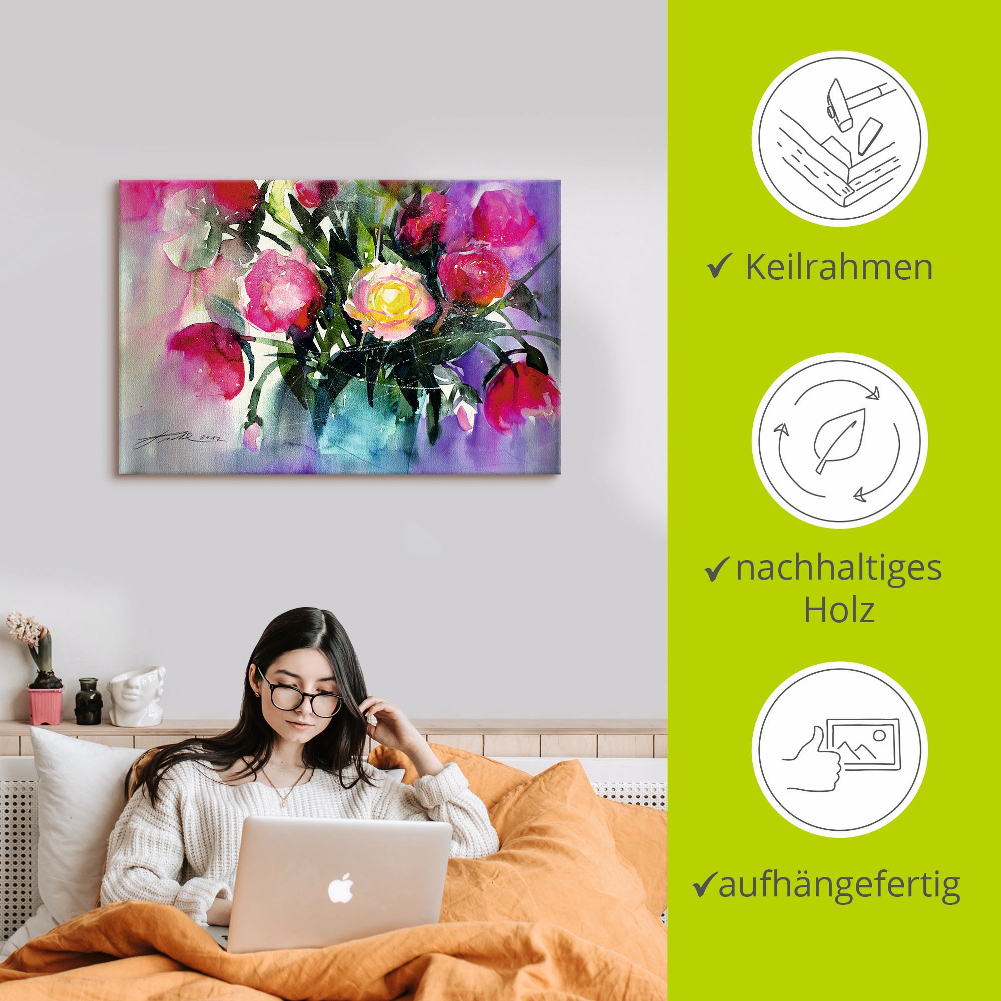 Artland Wandbild »Pfingstrosen in Vase«, Arrangements, (1 St.), als Leinwandbild, Poster in verschied. Größen