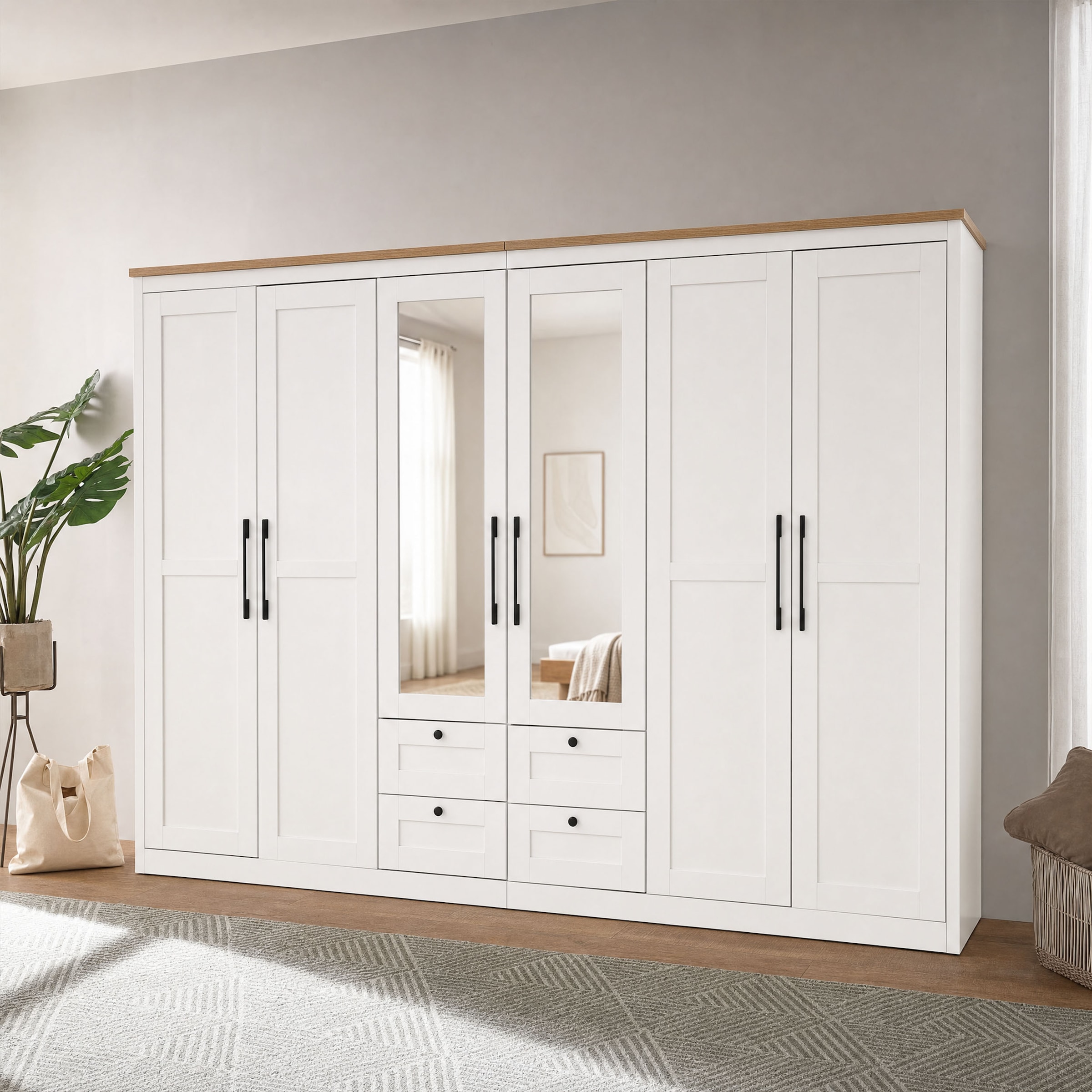 OTTO home Kleiderschrank »Büsum Schlafzimmer Schrank mit 6 Türen und Spiegel« Schlafzimmerschrank Landhaus Design Garderobe Schrank Bestseller