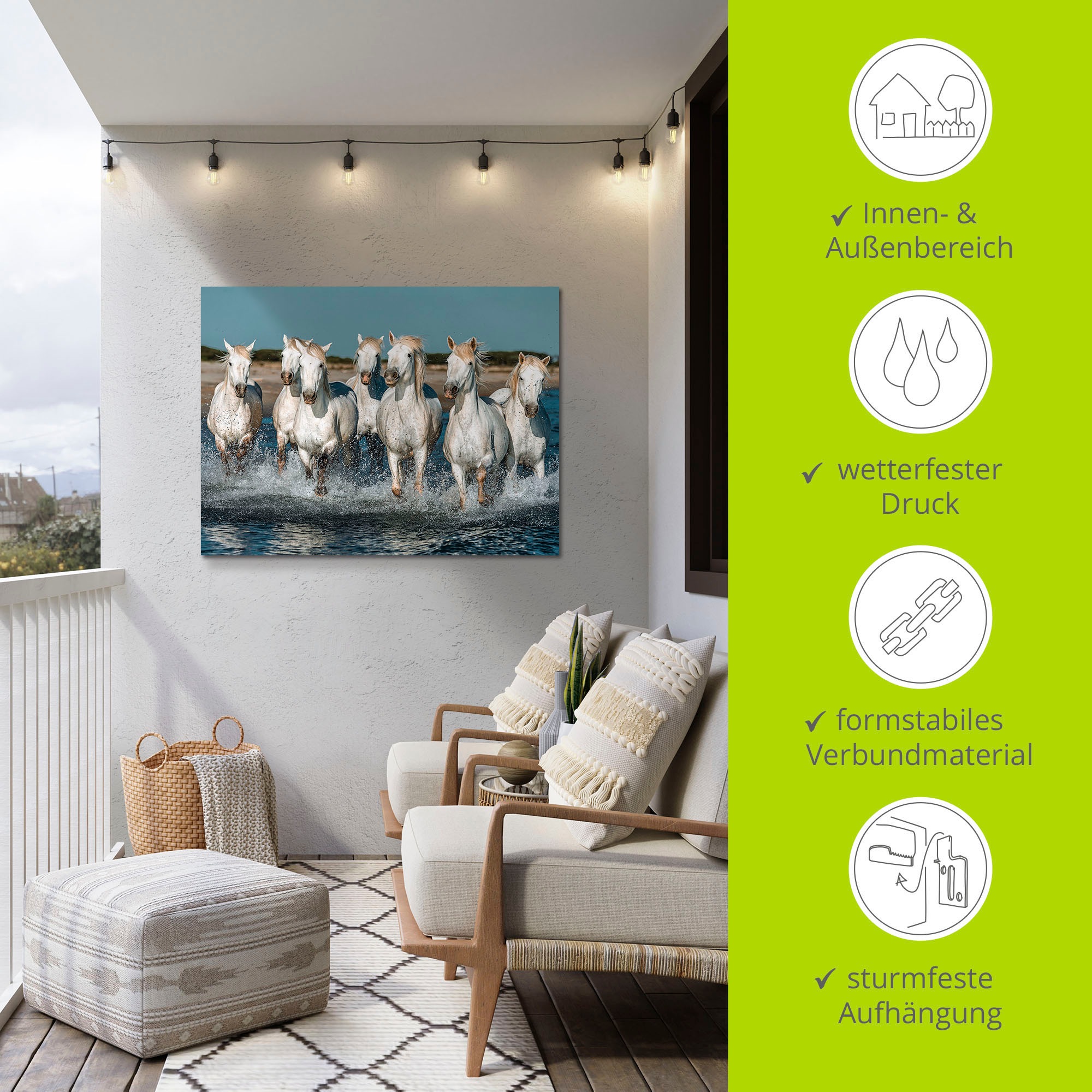 Artland Wandbild »Camargue Pferde galoppieren am Strand«, Haustiere, (1 St.), als Alubild, Outdoorbild, Leinwandbild, Poster, Wandaufkleber