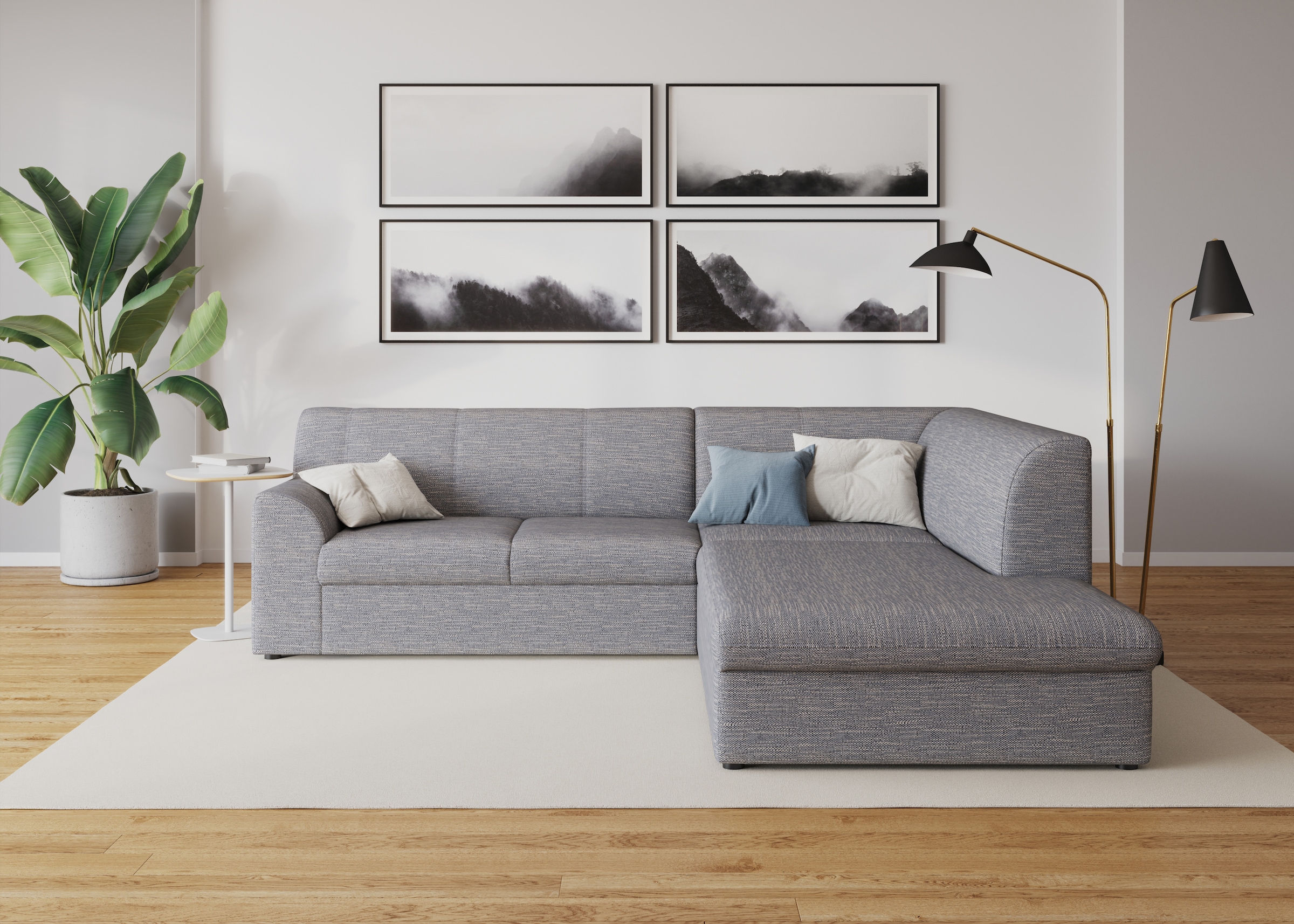 DOMO collection "Topper zeitlos elegant, kompakte StellmaßeL-Form" mit Ottomane, wahlweise mit Schlaffunktion
