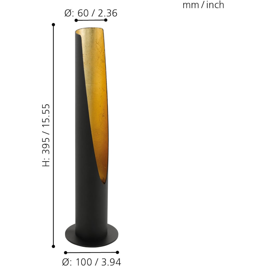 EGLO LED Tischleuchte »BARBOTTO«, LED-Board-GU10, Warmweiß, schwarz, gold / Ø6 x H39,5 cm / inkl. 1 x GU10 (je 4,5W, 400lm, 3000K) - aus Stahl - Tischlampe - Tischleuchte - Schreibtischlampe - Nachttischlampe - Nachttisch - Lampe