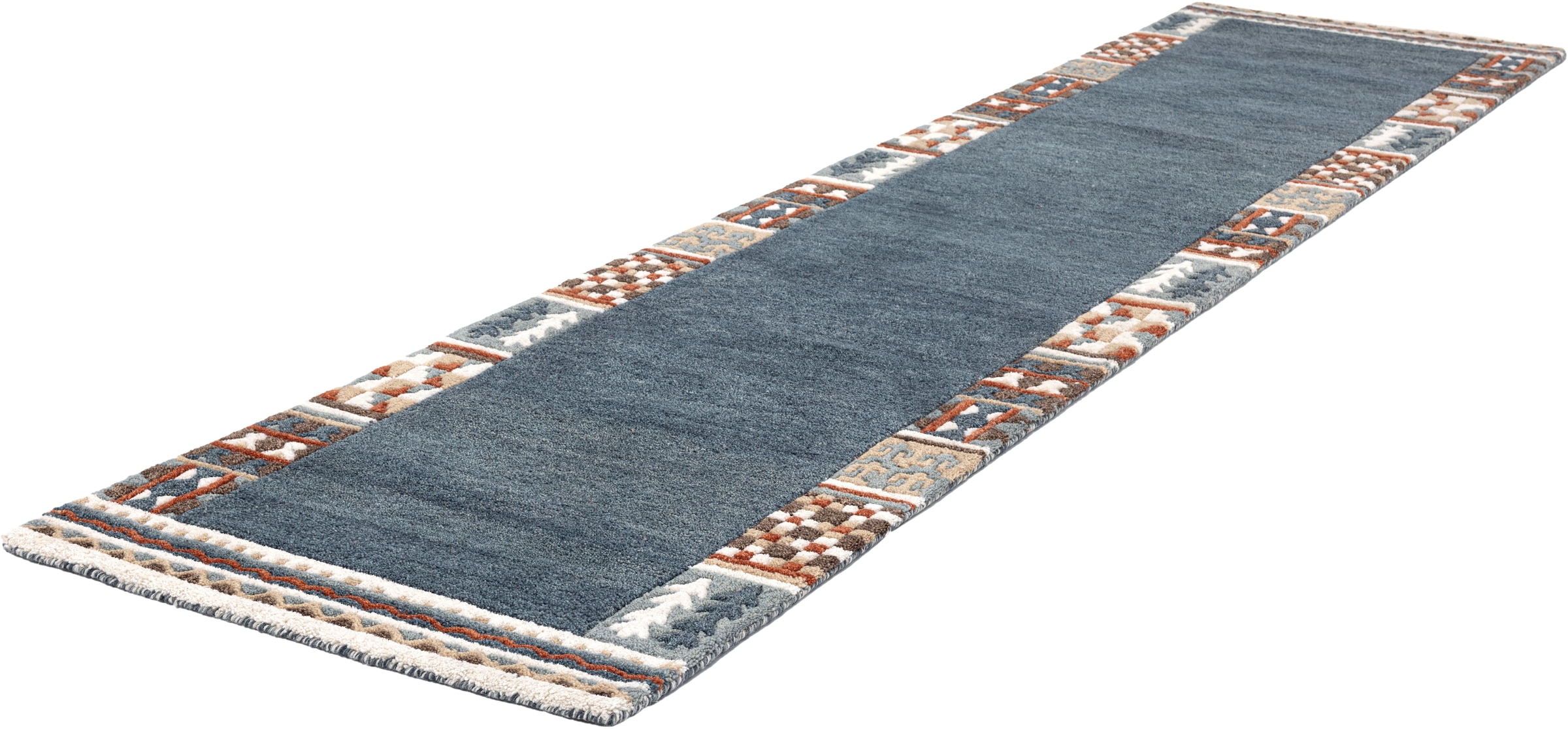 THEKO Läufer »Nuno, reine Wolle,  Handgefertigt, mit Bordüre« rechteckig 14 mm Höhe handgetuftet, Brücke, Wohnzimmer, Schlafzimmer, Esszimmer