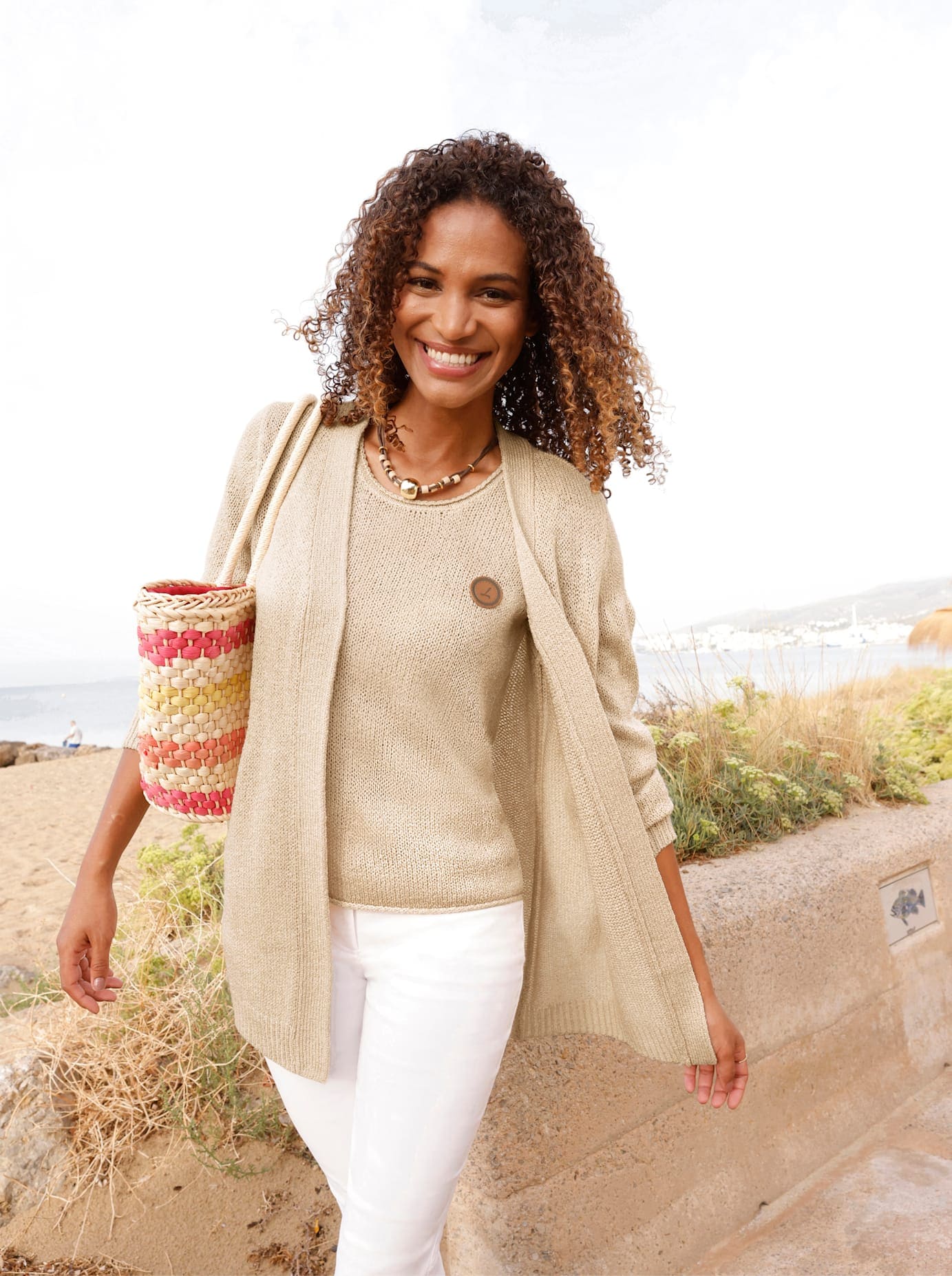 Longstrickjacke CASUAL LOOKS, Damen, Gr. 46, sand, 100% Polyacryl, unifarben, Strickjacken Longstrickjacke