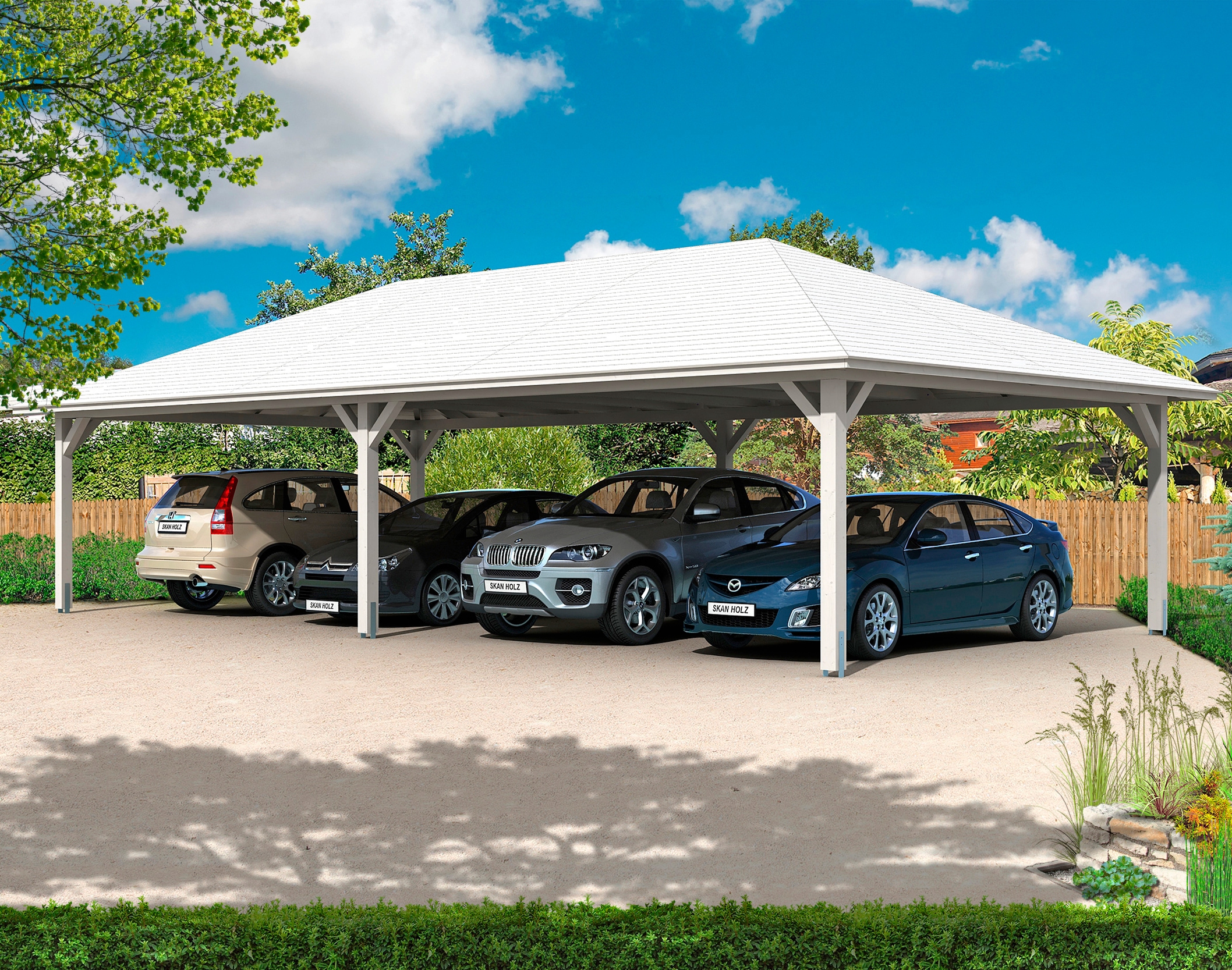 Skanholz Doppelcarport "Taunus" Leimholz 530 cm weiß