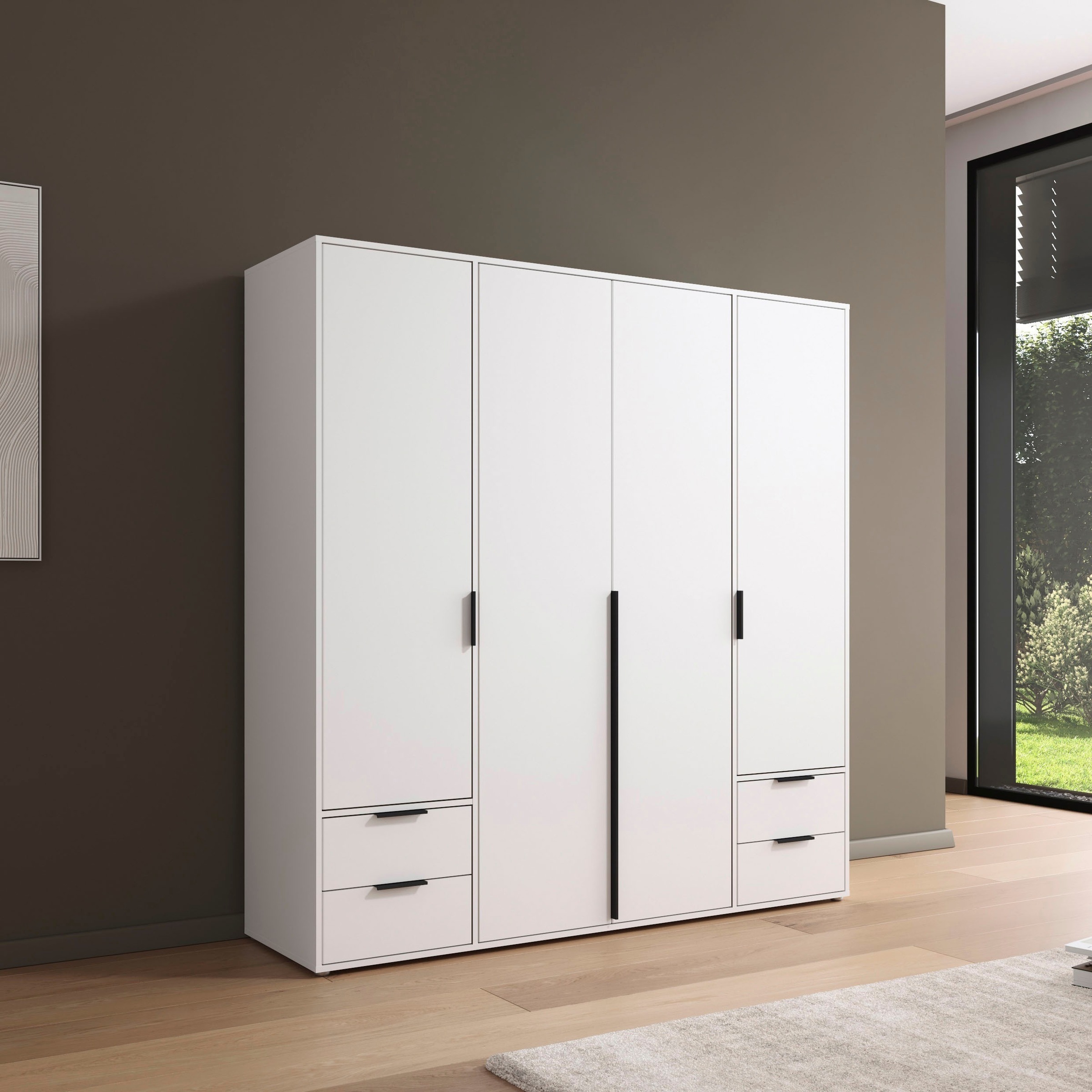 rauch Drehtürenschrank »Kleiderschrank Schrank Garderobe Wäscheschrank NAGATA viel Stauraum«, (in 3 verschiedenen Ausstattungen BASIC/CLASSIC/PREMIUM), mit Schubladen sowie Stangengriffen TOPSELLER MADE IN GERMANY