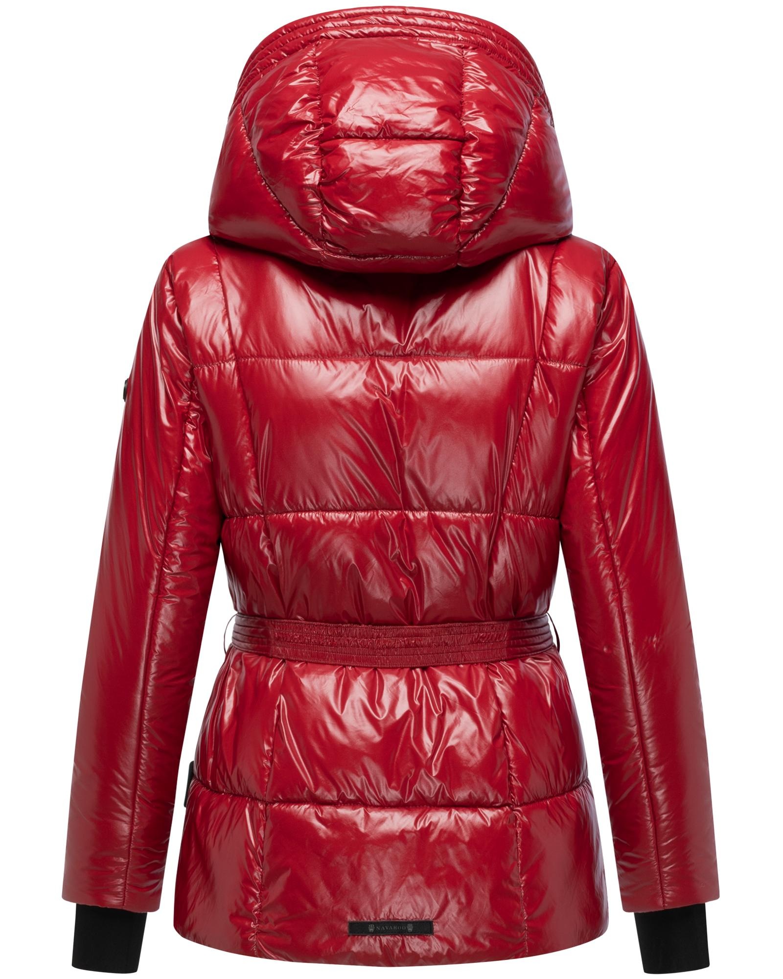 Thumbnail - Navahoo Steppjacke "Eisglanz 14" mit Kapuze Glänzende Damen Winterjacke mit Taillengürtel