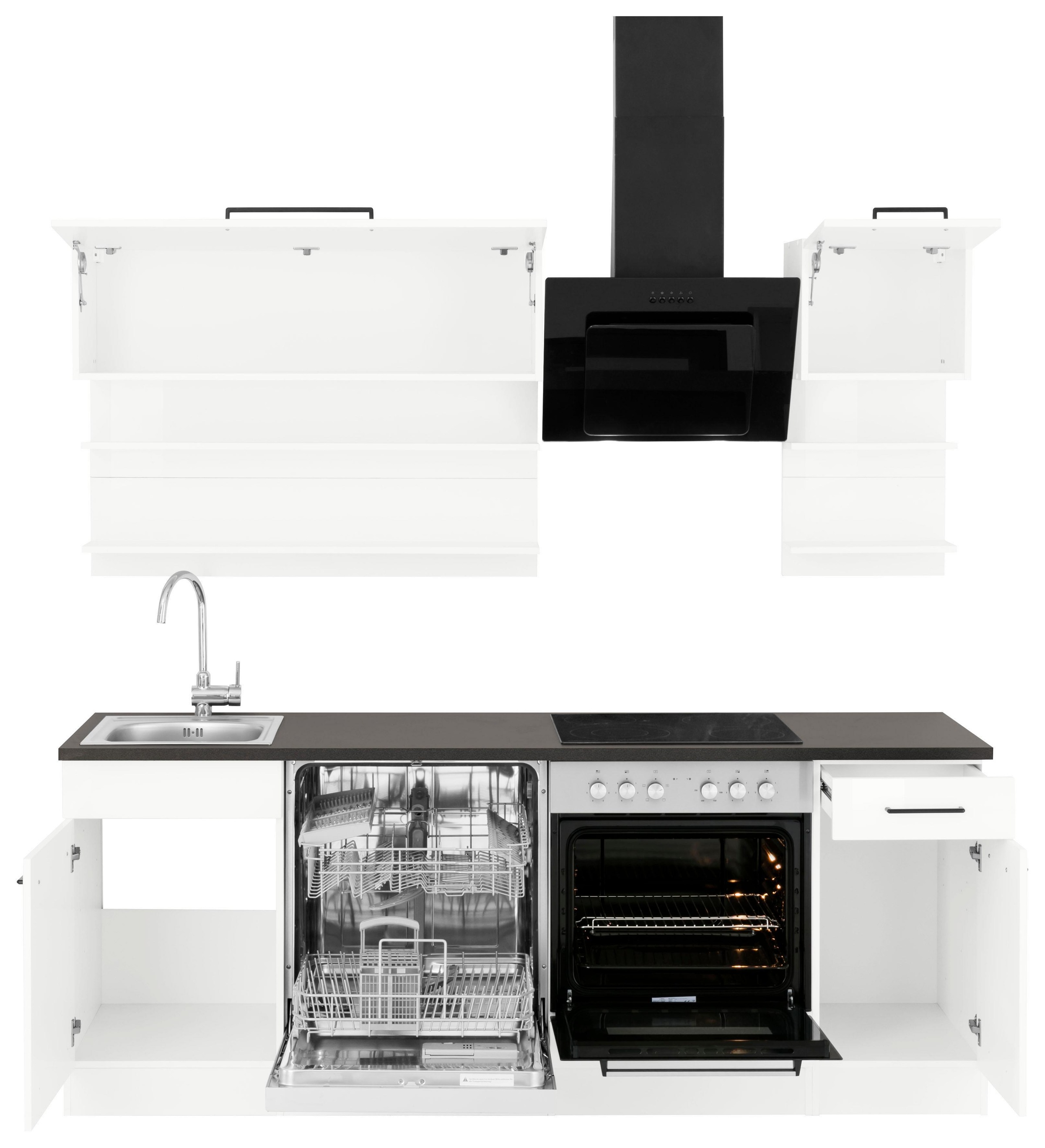 KOCHSTATION Küchenzeile »KS-Tulsa«, ohne E-Geräte, Breite 210 cm, schwarze Metallgriffe, MDF Fronten