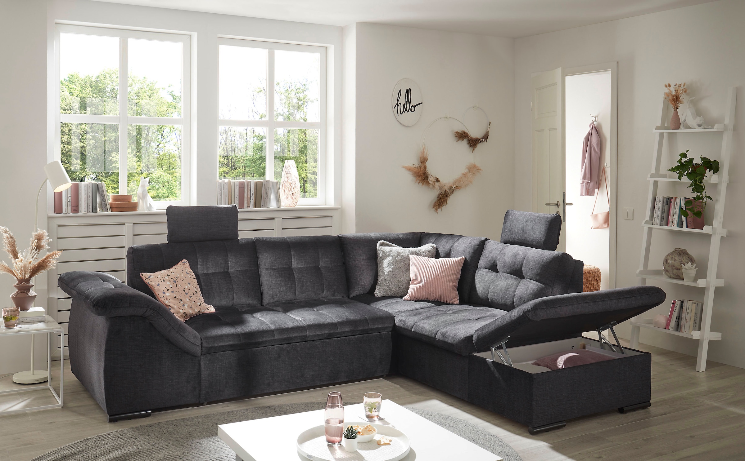 ED EXCITING DESIGN Ecksofa »Estrella L-Form«, mit Bettfunktion, Bettkasten, Armteilverstellung & Kopfstützen