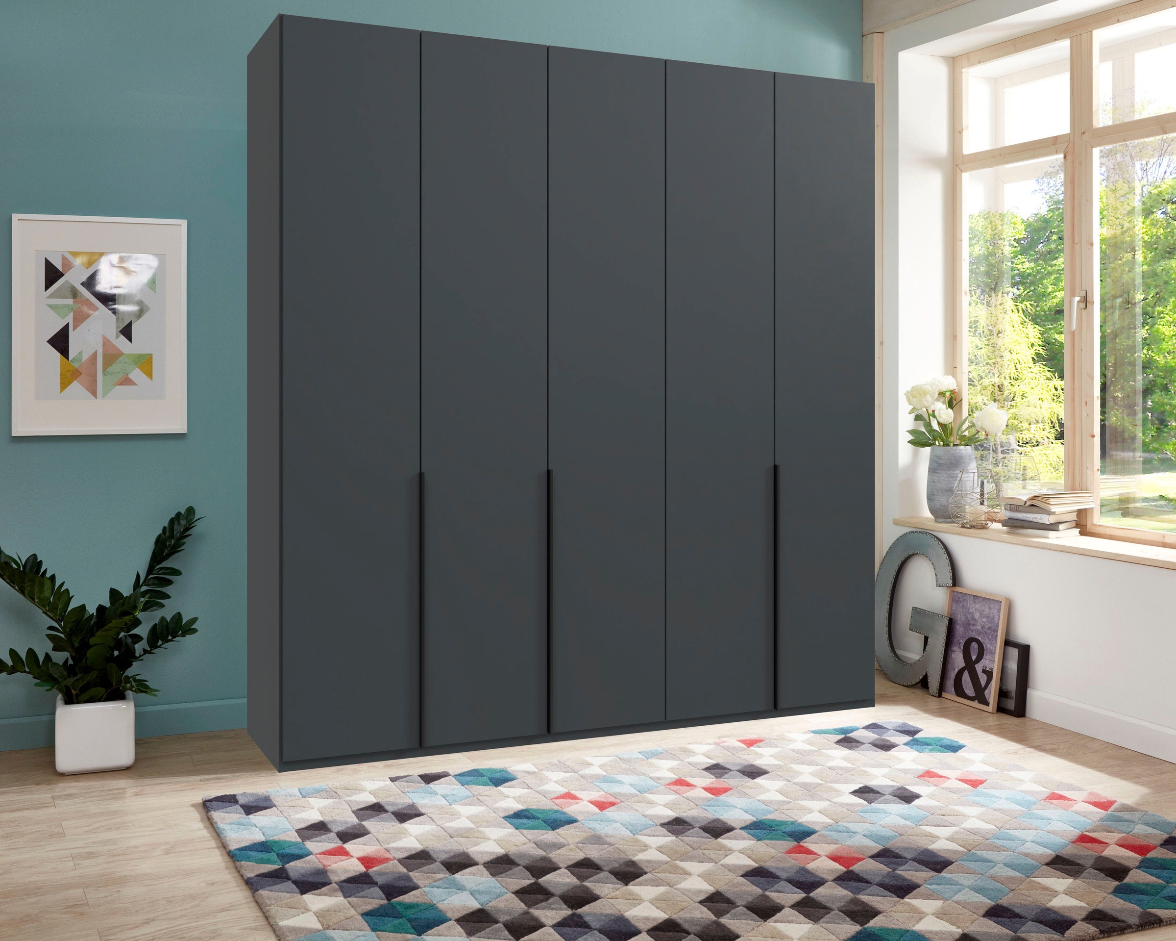 Wimex Kleiderschrank »Mugano, in 5 Breiten und 2 Höhen, Made in Germany«, (in Basic oder Premium Ausstattung mit 2 weiteren Einlegeböden), mit langen Griffstangen aus Metall, wahlweise mit oder ohne Spiegel