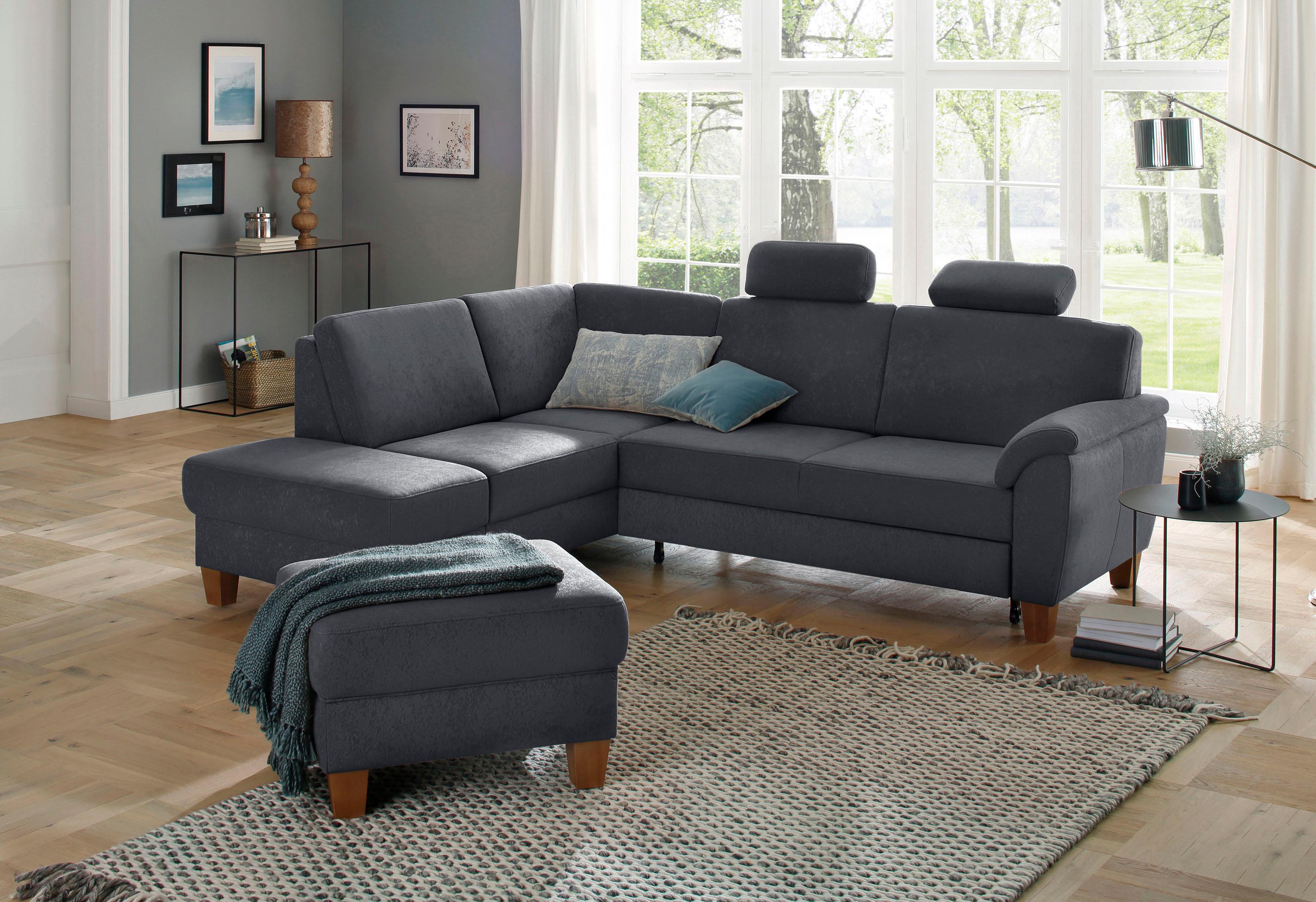 OTTO home Ecksofa "Alta L-Form" mit Federkern und Kontrastnaht, Füße Buche eichefarben