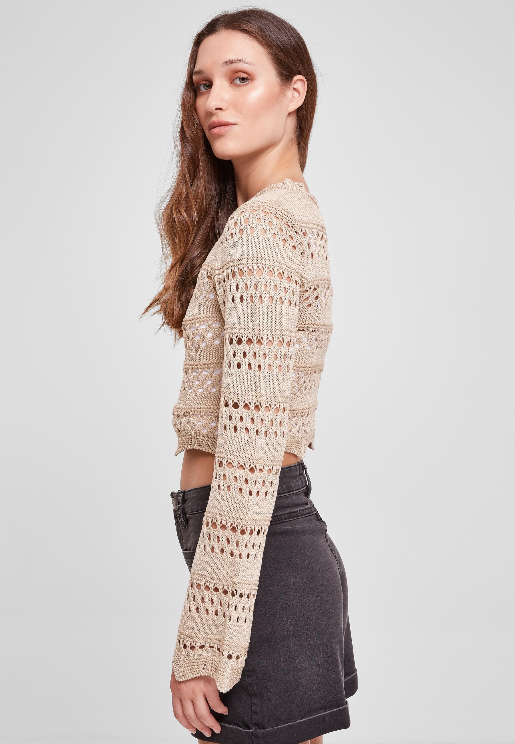 URBAN CLASSICS Rundhalspullover »Urban Classics Damen Ladies Cropped Crochet Knit Sweater«, (1 tlg.)