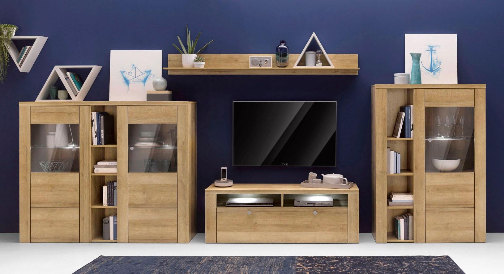 Home affaire Highboard »Larona, zeitlose Hochkommode mit 2 Türen, Türkommode, Höhe 129,5 cm,«, Anrichte mit dekorative Rahmenoptik, Türen mit Glaseinsatz