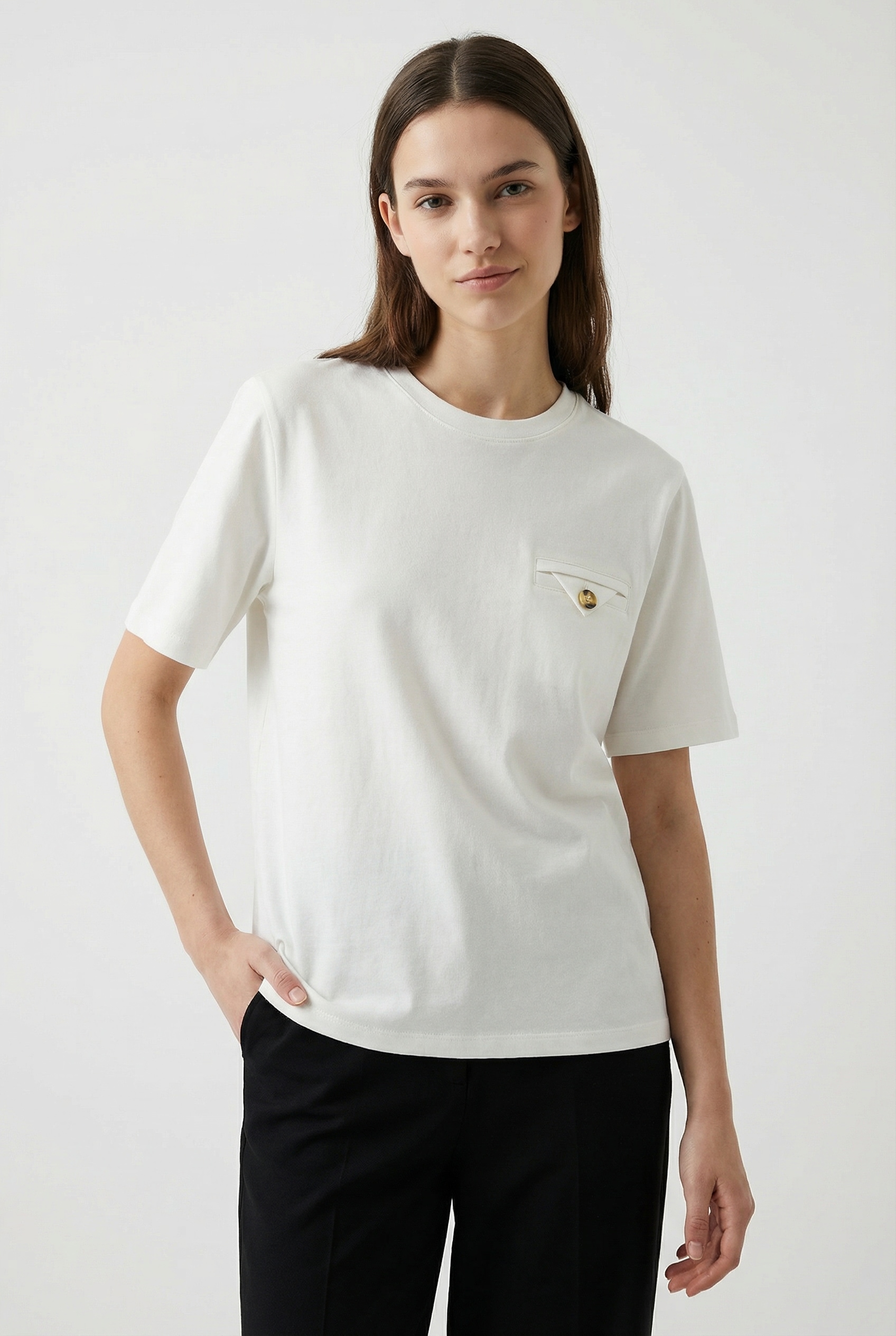 Vero Moda T-Shirt "VMULLA CATY SS TOP JRS GA" mit Dreieckstasche günstig online kaufen