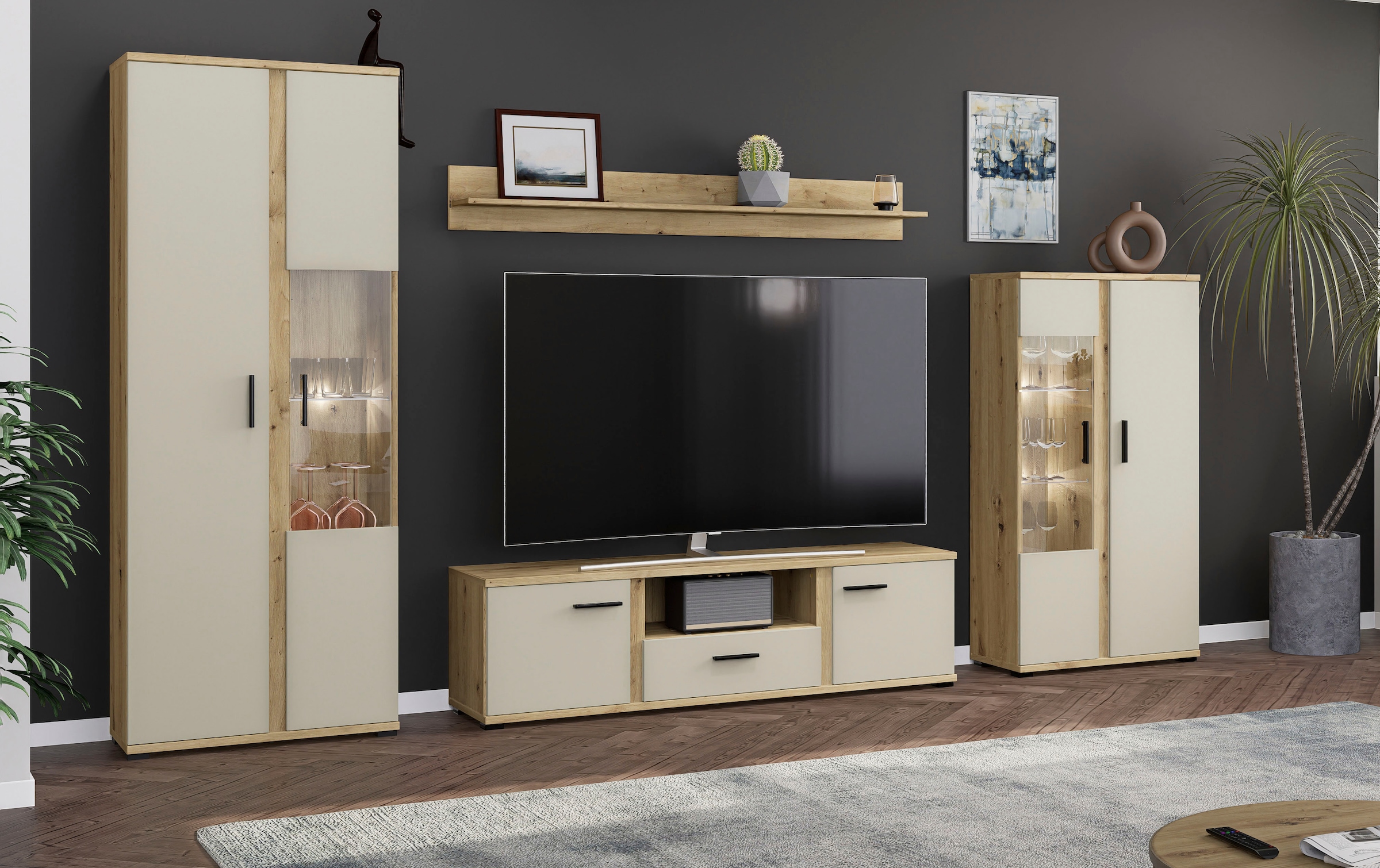 HBZ Wohnwand »Kanada Wohnwand, BxHxT 340x196x40«, (4 St.), Breite 340cm, Unterflurauszug, Melaminbeschichtung