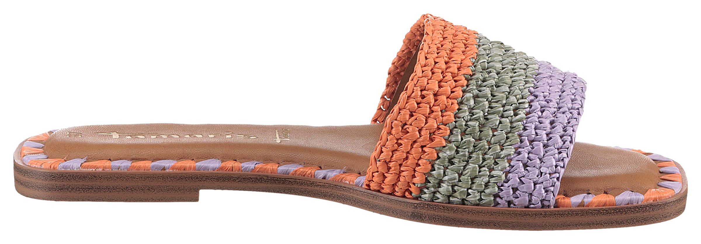 Tamaris Pantolette, Blockabsatz, Sommerschuh, Strandschuh, zweifarbige Bast-Umrandung
