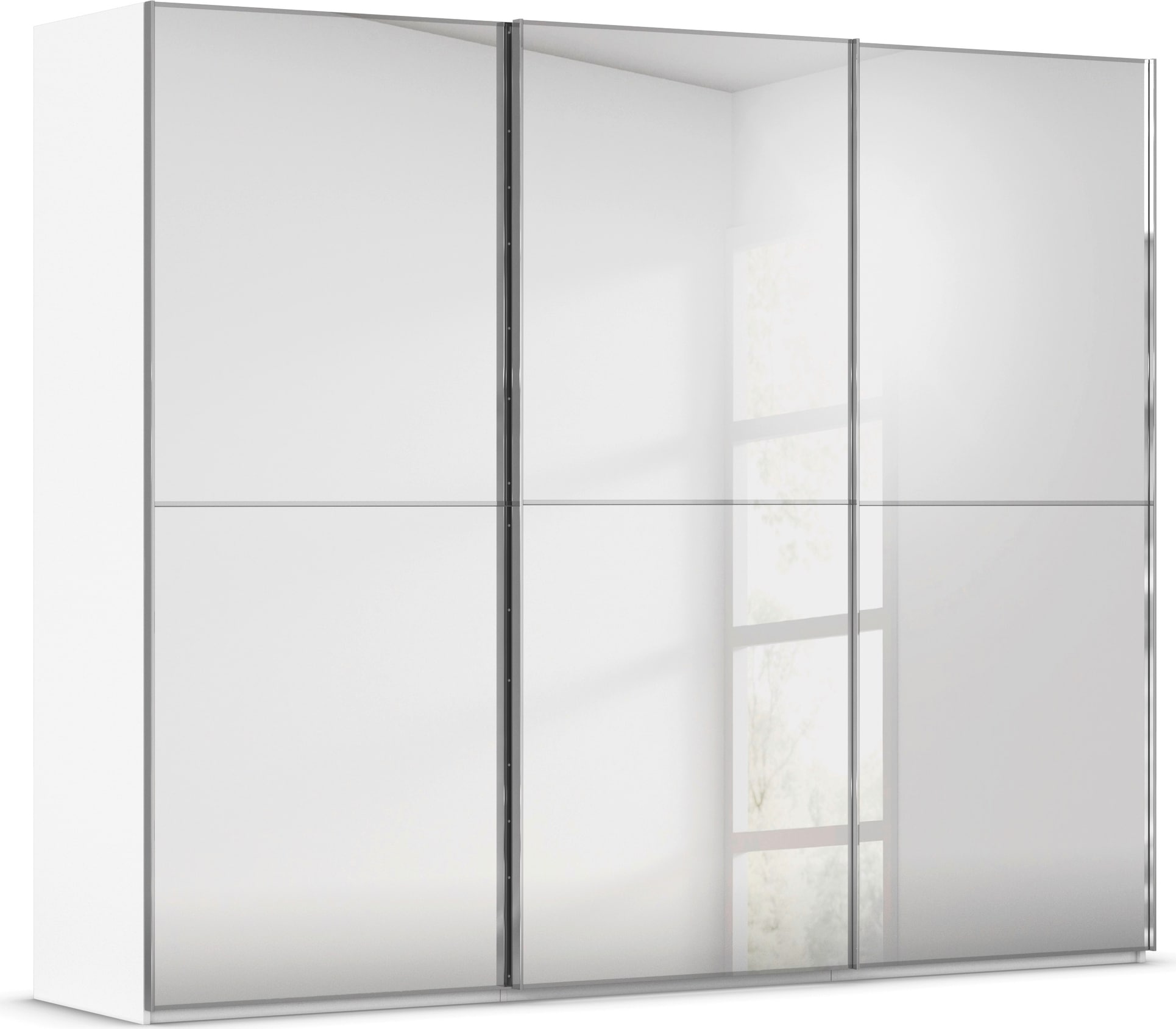 rauch Schwebetürenschrank "Kleiderschrank Schrank Garderobe Schlafzimmerschrank SCALE-DUO" edle zweigeteilte Türen Spiegelfront und 3 Zierleisten MADE IN GERMANY