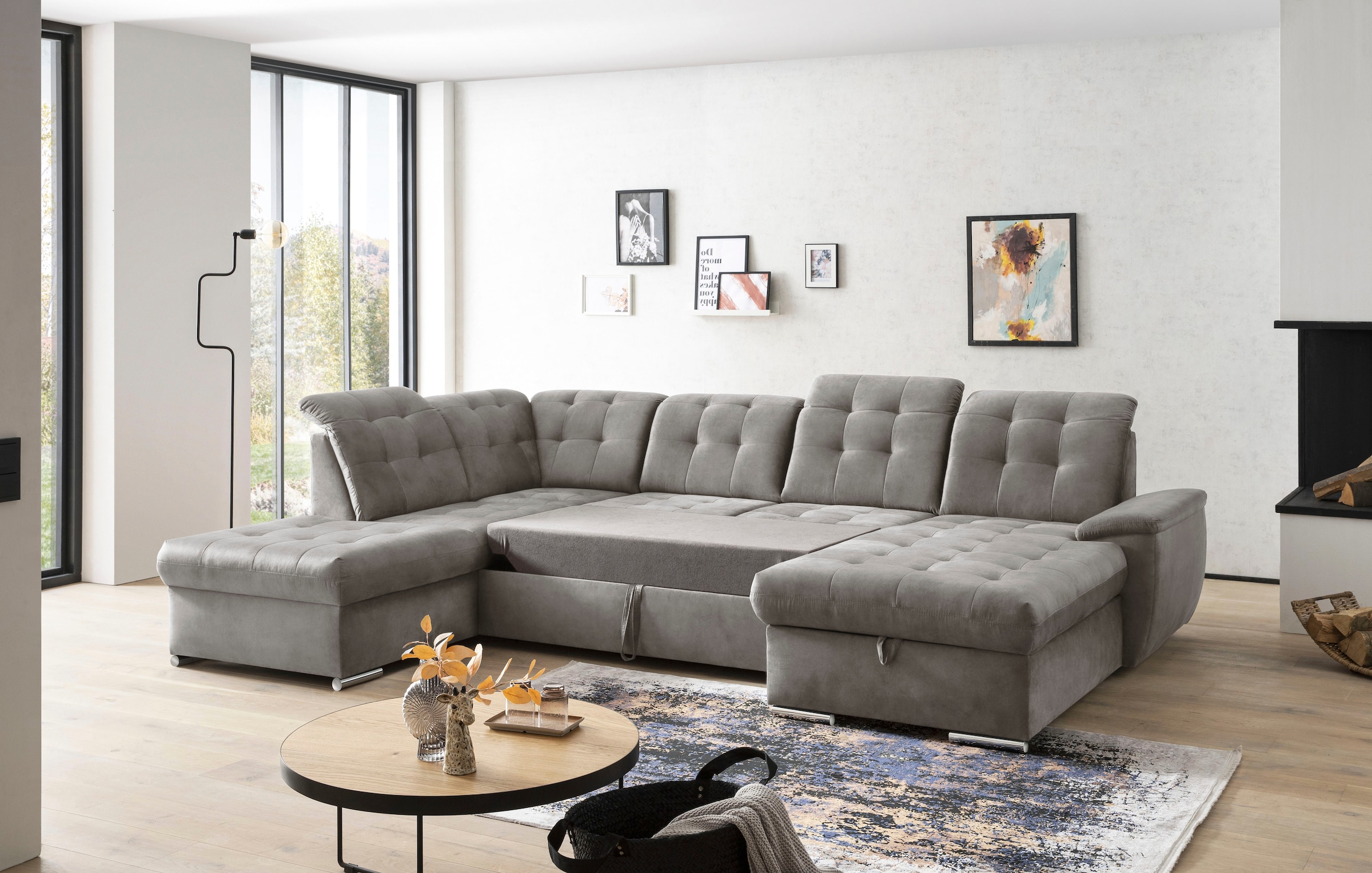 exxpo - sofa fashion Wohnlandschaft »Durango, aufwendige Sitz- und Rückenverarbeitung, bequem, U-Form«, inkl. Kopfteilverstellung, wahlweise mit Bettfunktion und Bettkasten