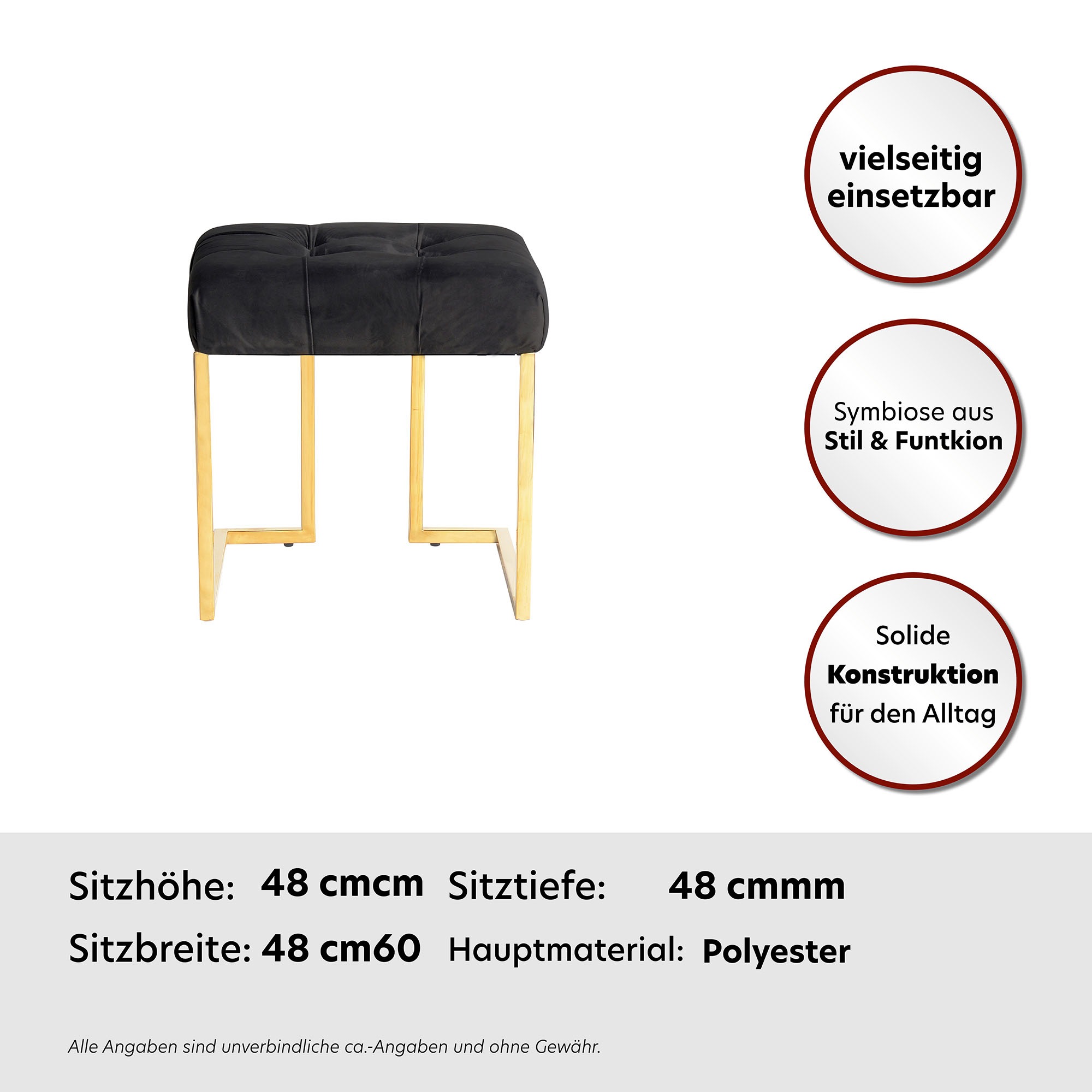 Kayoom Polsterhocker »Hocker Rarity 125, Edler Touch durch goldenes Gestell« 1 Stk. tlg. eckig, samtweich, gesteppt, mit Zierknöpfen, Edelstahlgestell