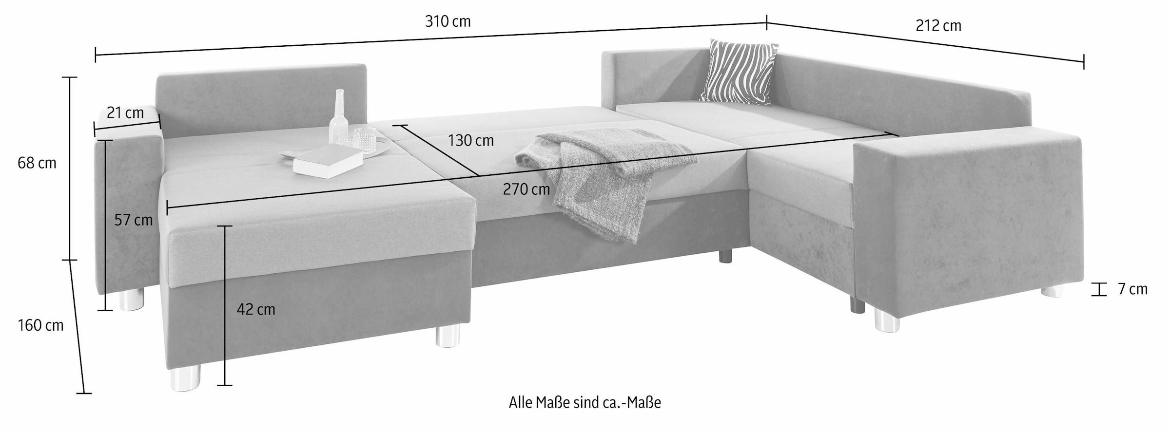 COLLECTION AB Wohnlandschaft »Paris U-Form«, mit Federkern, wahlweise mit Bettfunktion und Bettkasten