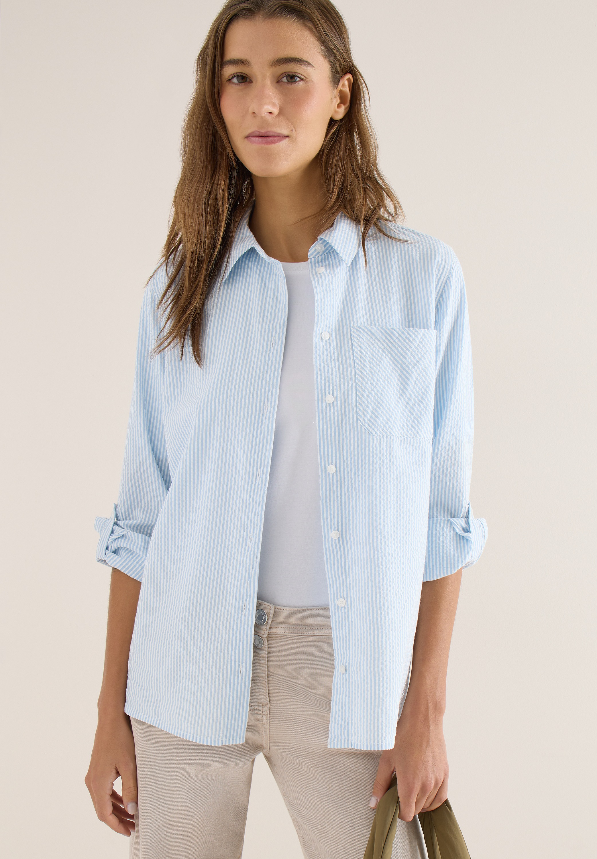 Cecil Langarmbluse mit gestreiftem Seersucker-Look