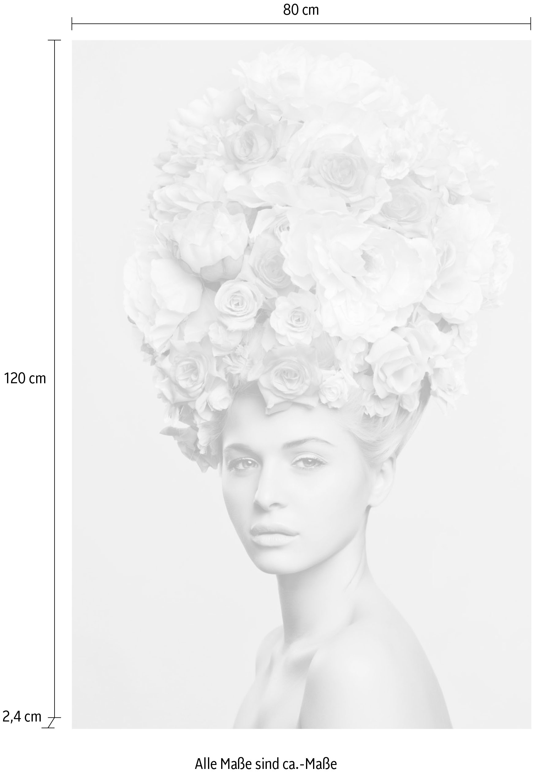 queence Acrylglasbild »Frau mit Blumenhut«, Frau-Kunst-Blumen-Bilder von Frauen-Fashion, Fine Art-Print in Galeriequalität