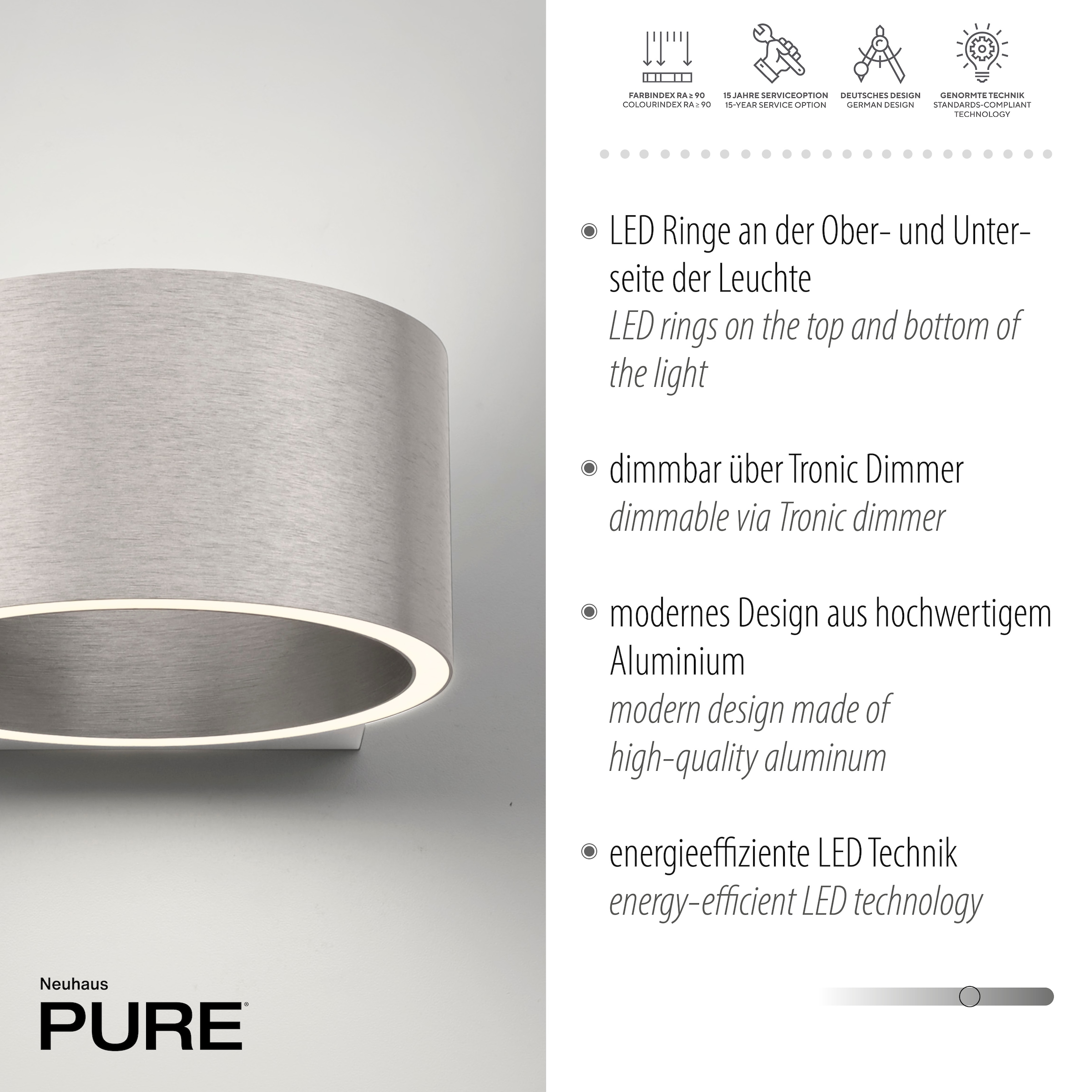 Neuhaus PURE LED Wandleuchte »PURE Clipse« LED-Board 1 Stk. Warmweiß Lichtaustritt oben und unten, dimmfähig