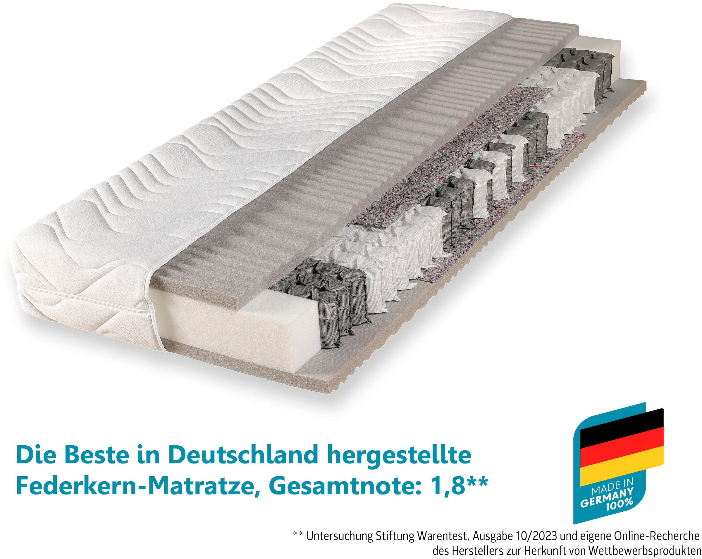 Beco Taschenfederkernmatratze »Maxima Plus, Matratze in 90x200 und vielen weiteren Größen erhältlich!«, 22 cm hoch, (1 St.), Matratze, 7 Zonen, 90x200 cm in H3 von Stiftung Warentest "GUT (1,8)"