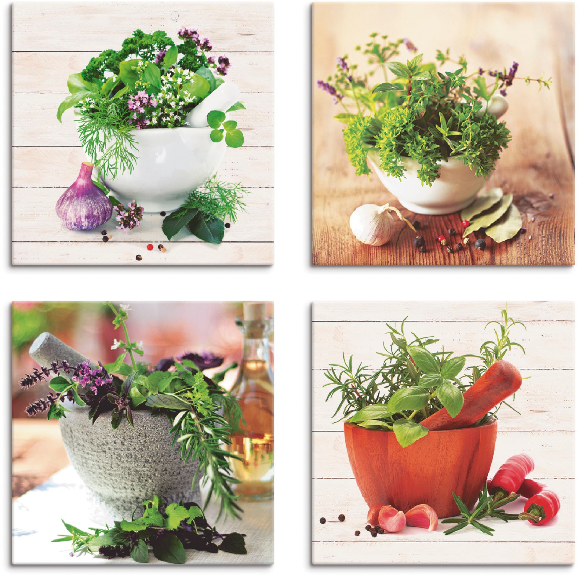 Artland Leinwandbild "Frische Kräuter und Gewürze" Arrangements 4 Stk. tlg. günstig online kaufen