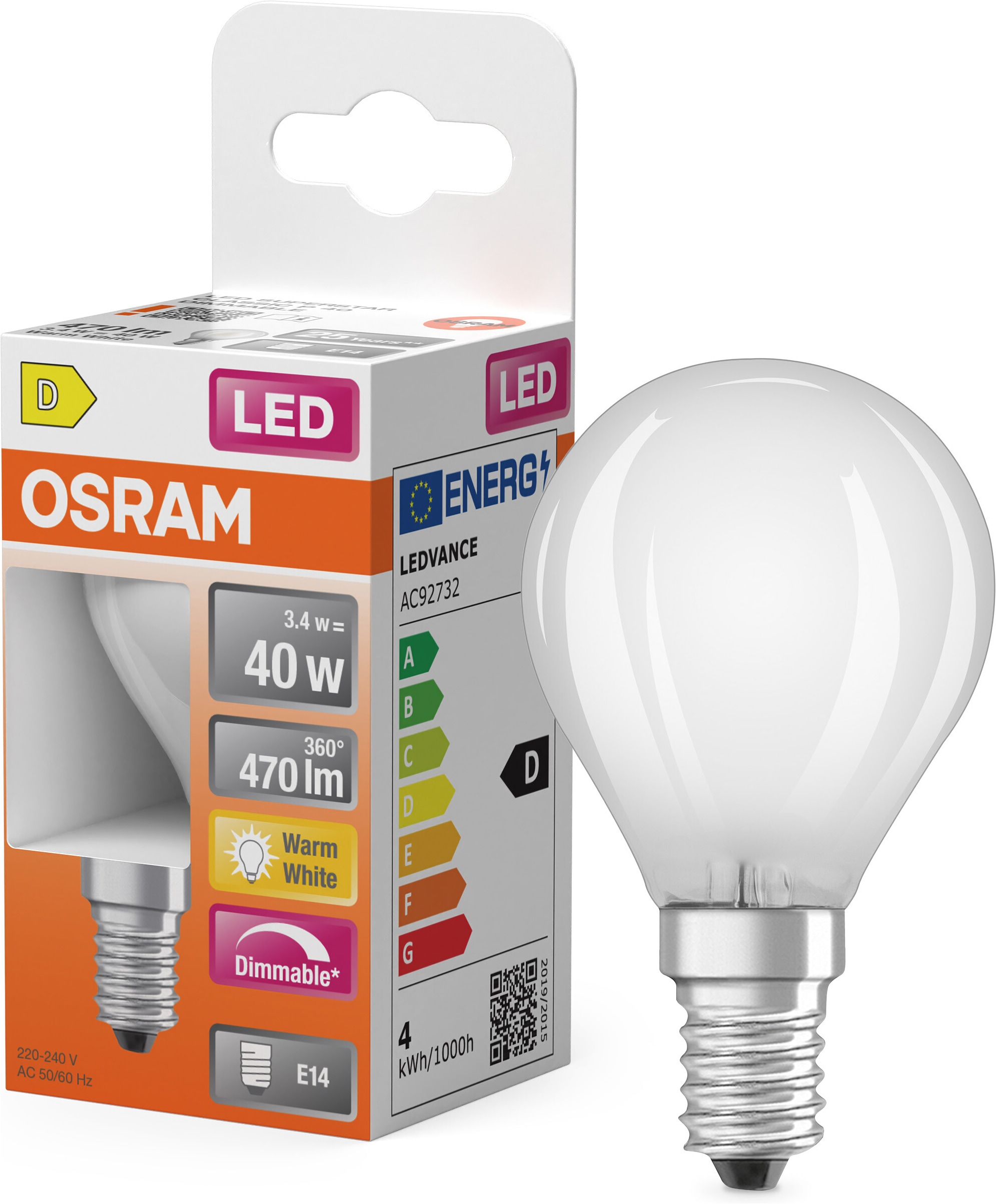 OSRAM LED-Leuchtmittel "LED Retrofit CLASSIC Tropfenform", L:8,4cm Ø:4,5cm, weiß, Leuchtmittel