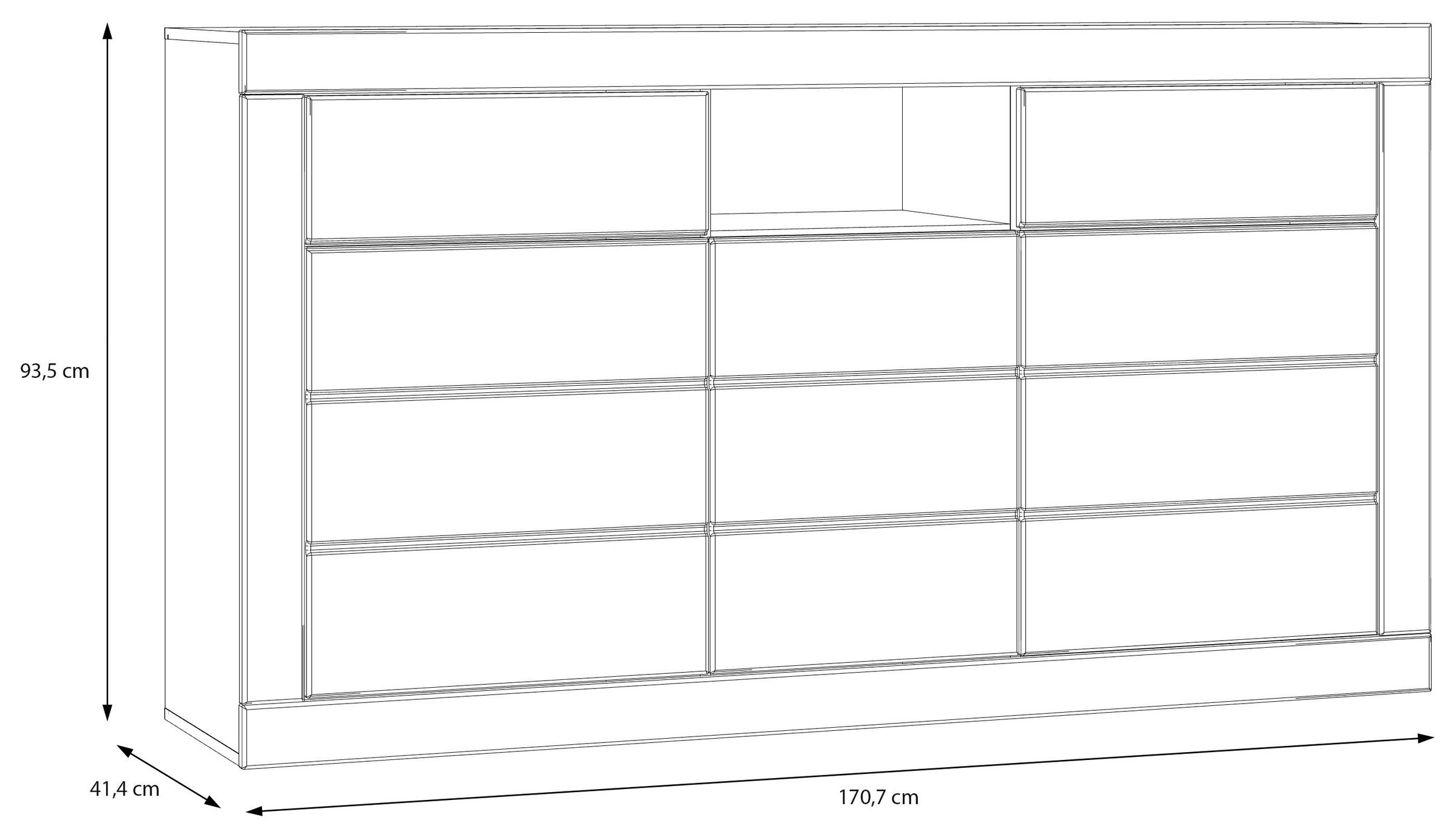 FORTE Sideboard »Lefkadas, Breite 170,7, Höhe 93,5cm«, Sideboard, viel Platz, Push to open, Grifflos, breite Rahmenoptik