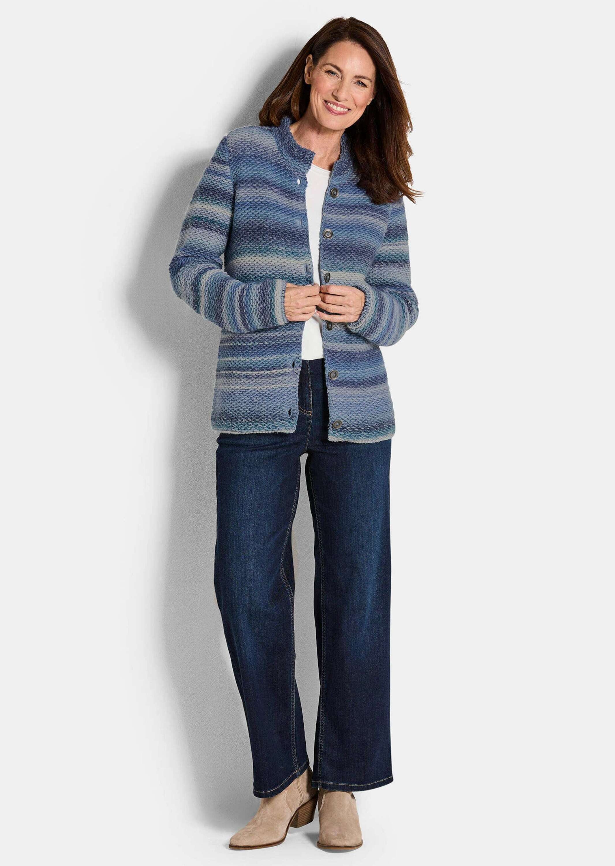 GOLDNER Strickjacke "Kurzgröße Multicolor Woll-Jacke mit Stehkragen" Multic günstig online kaufen