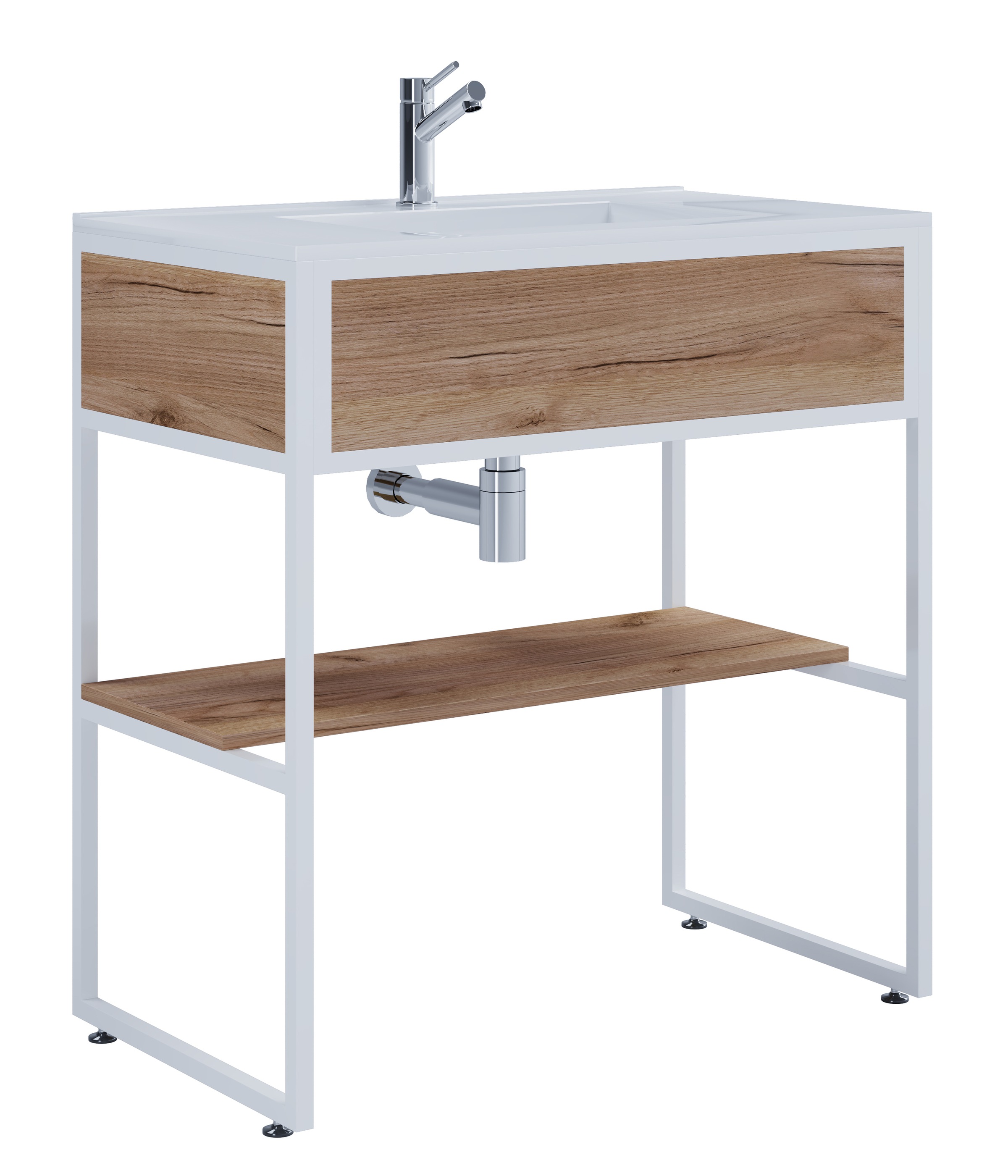 VCM Waschbeckenunterschrank »VCM 2-tlg. Waschplatz Waschtisch Badmöbel Set Waschbecken Holz Metall Industrial Style Bitila 80« 2 Stk. tlg.