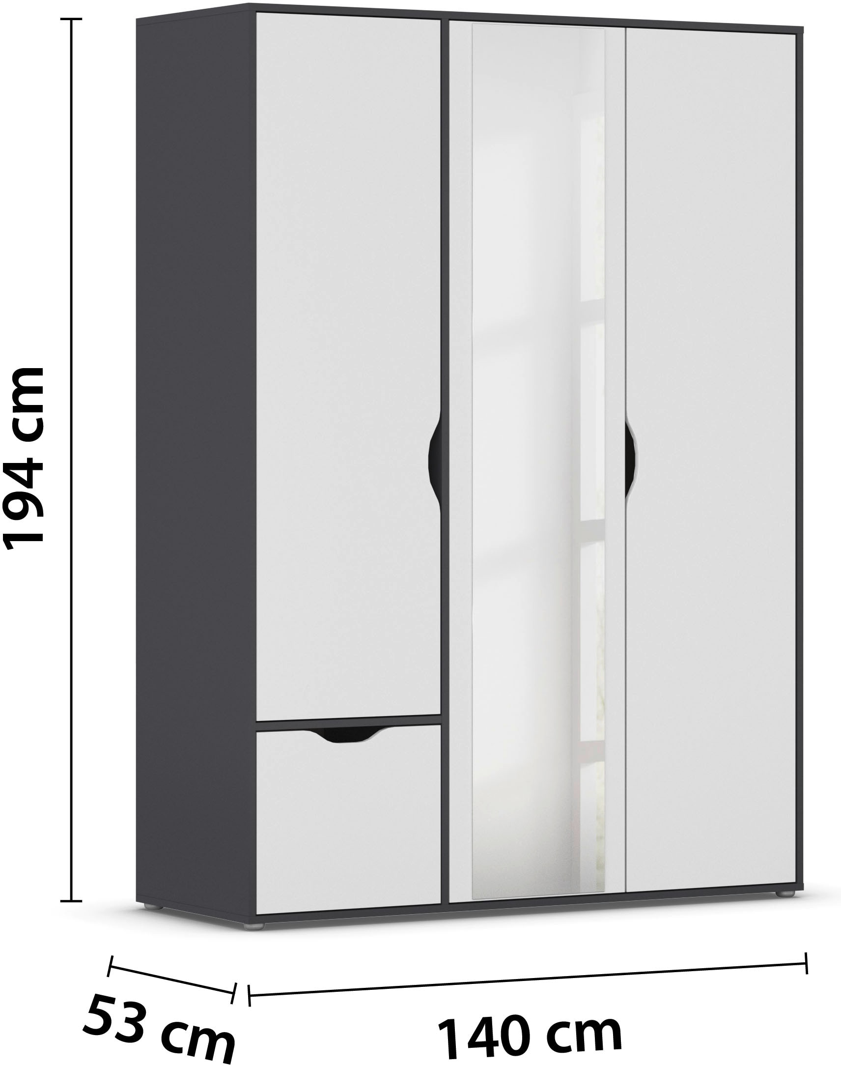 rauch Drehtürenschrank »Kleiderschrank Schrank Garderobe Wäscheschrank NARAI mit Schubladen«, (in 3 verschiedenen Ausstattungen BASIC/CLASSIC/PREMIUM), Griffausfräsungen für eine grifflose Optik TOPSELLER MADE IN GERMANY