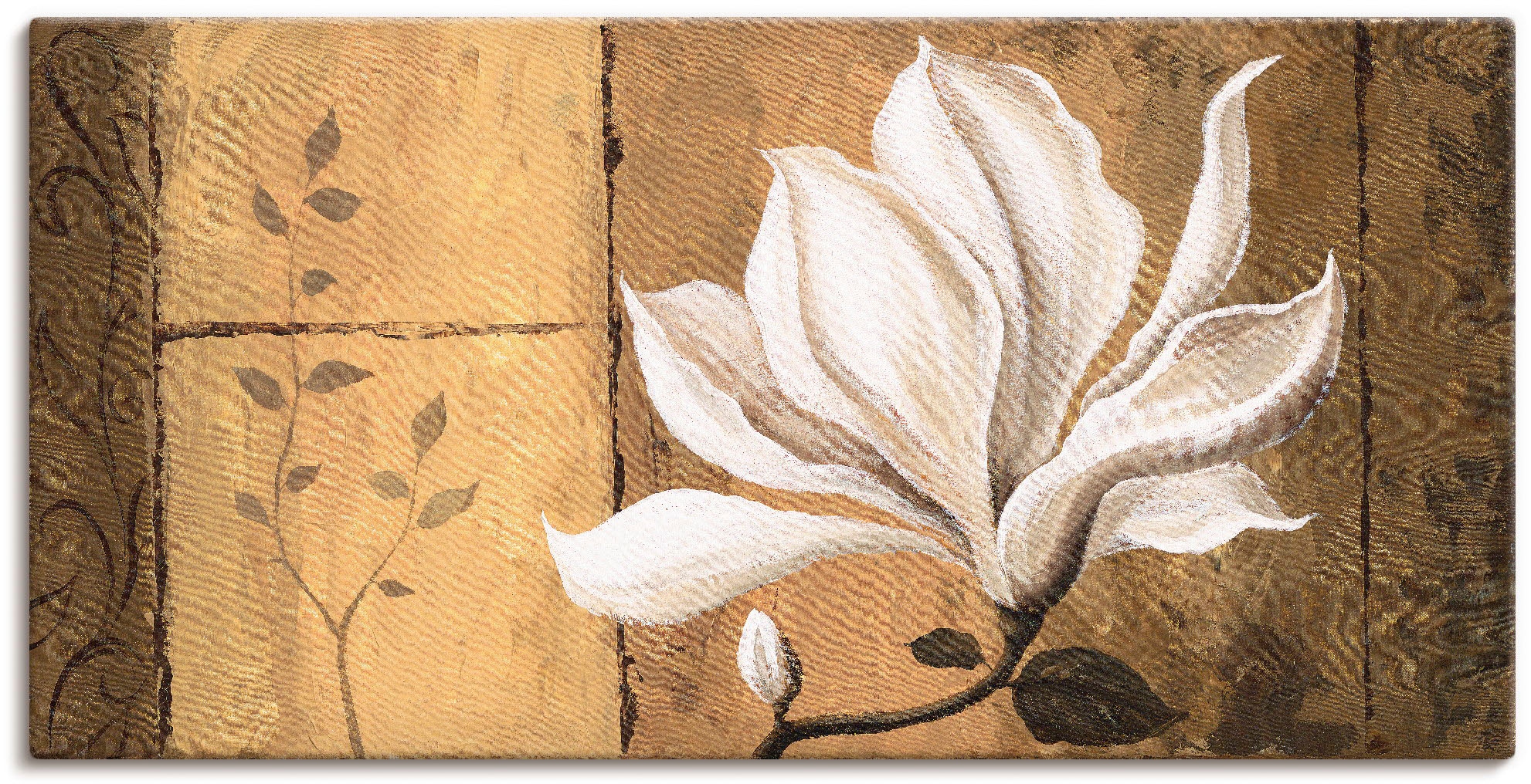 Artland Leinwandbild "Magnolie an Gold-Braun" Blumen 1 Stk. tlg. auf Holzra günstig online kaufen