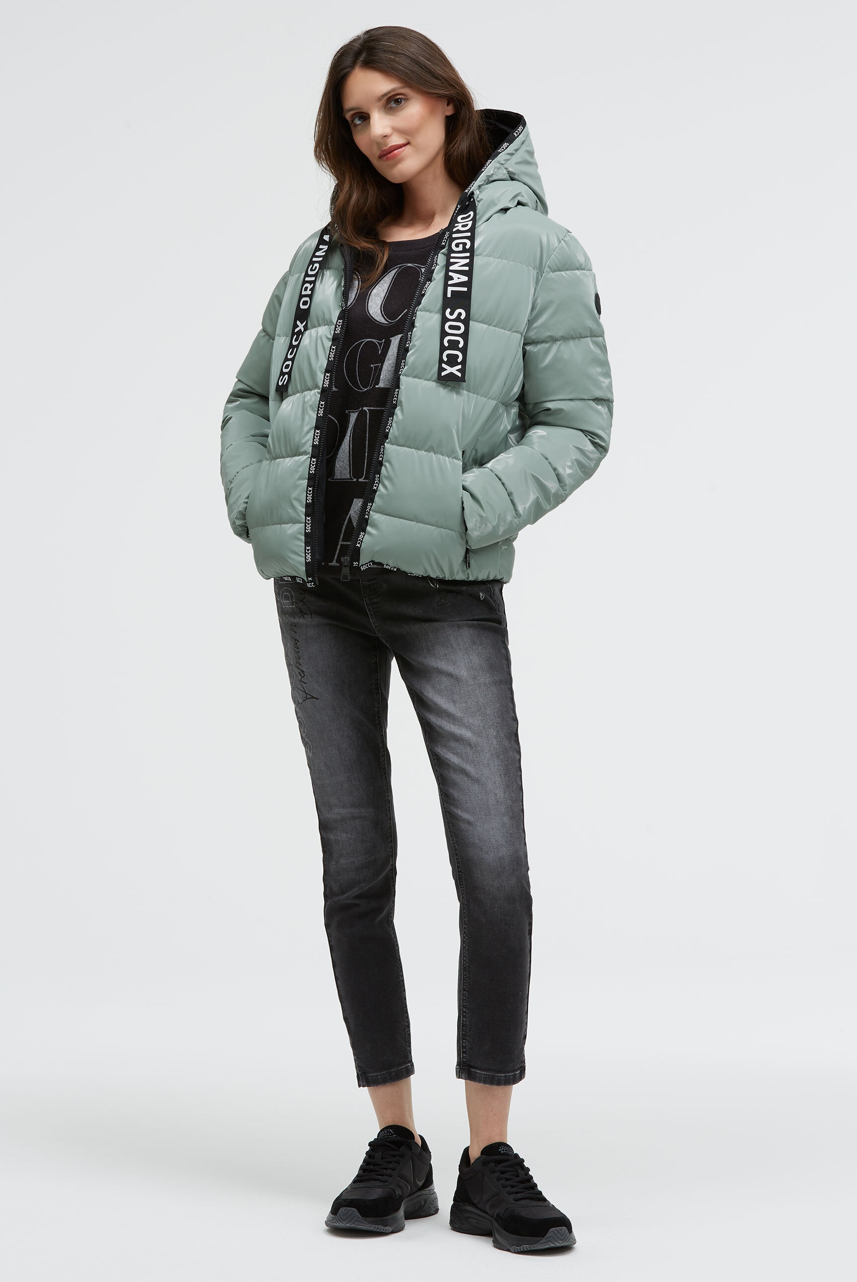 SOCCX Winterjacke, mit Kapuze, mit elastischem Saumabschluss