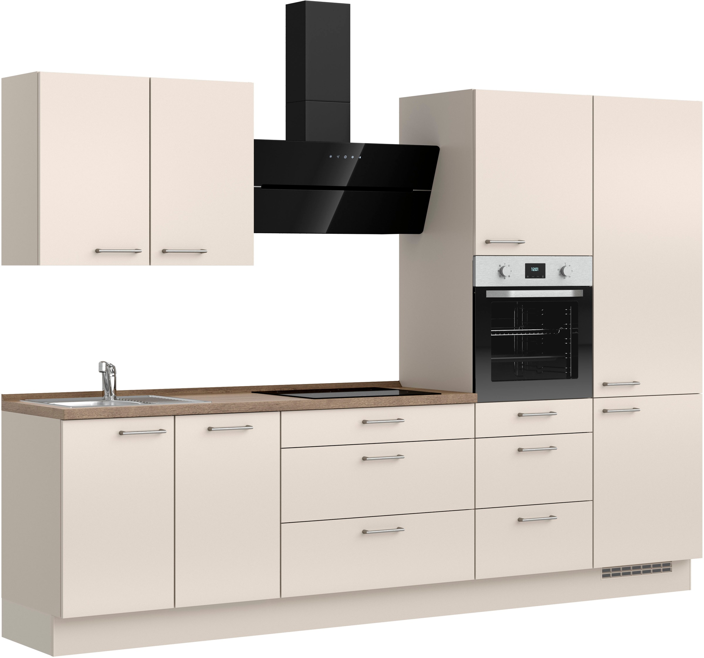 nobilia® Küchenzeile »"Laser II", Ausrichtung wählbar, Breite 300 cm«, vormontiert, wahlw. mit unterschiedlichen E-Geräten-Sets