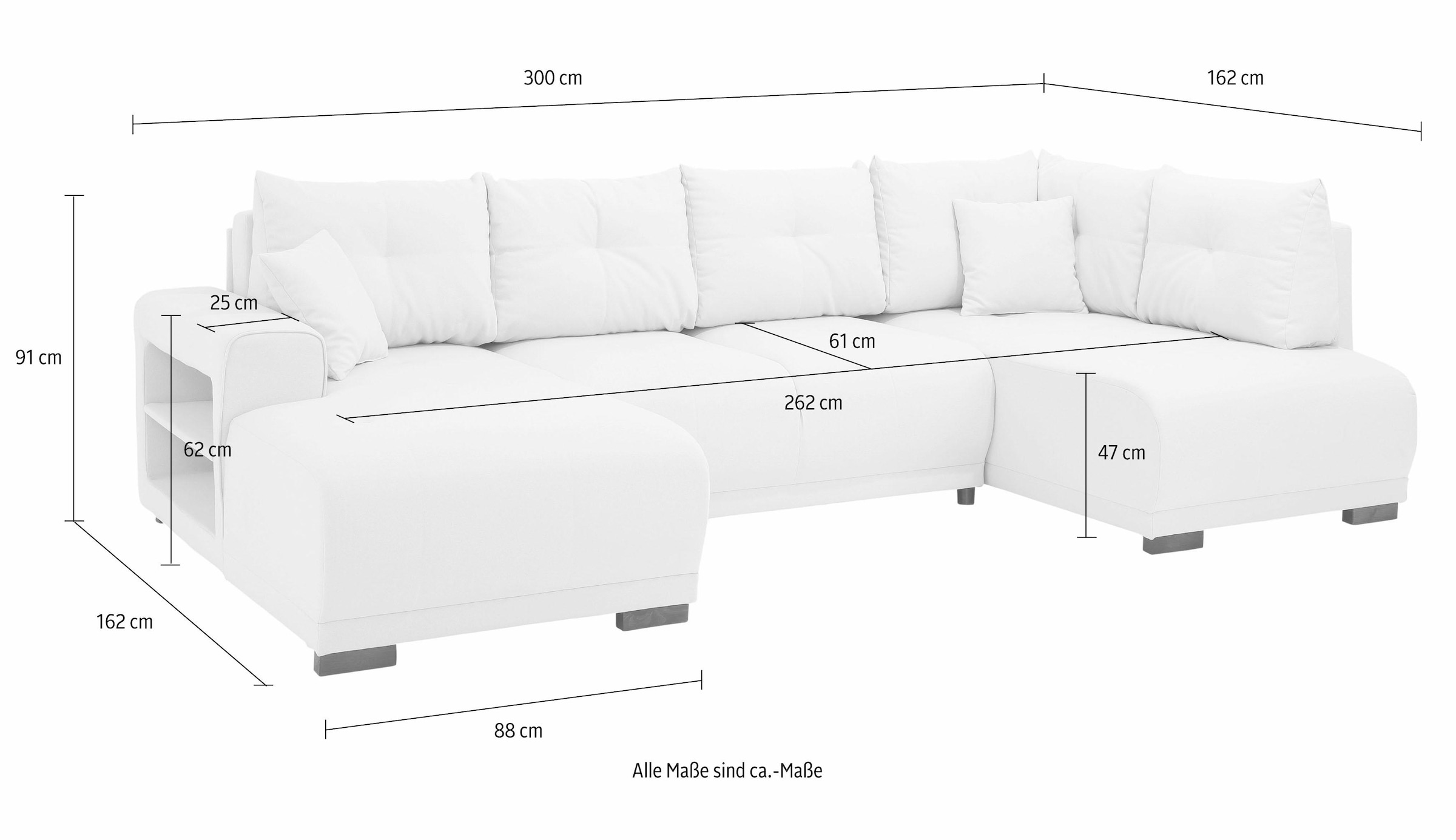 Home affaire Wohnlandschaft »Viborg U-Form«, mit Regal in der Armlehne, wahlweise mit Bettfunktion