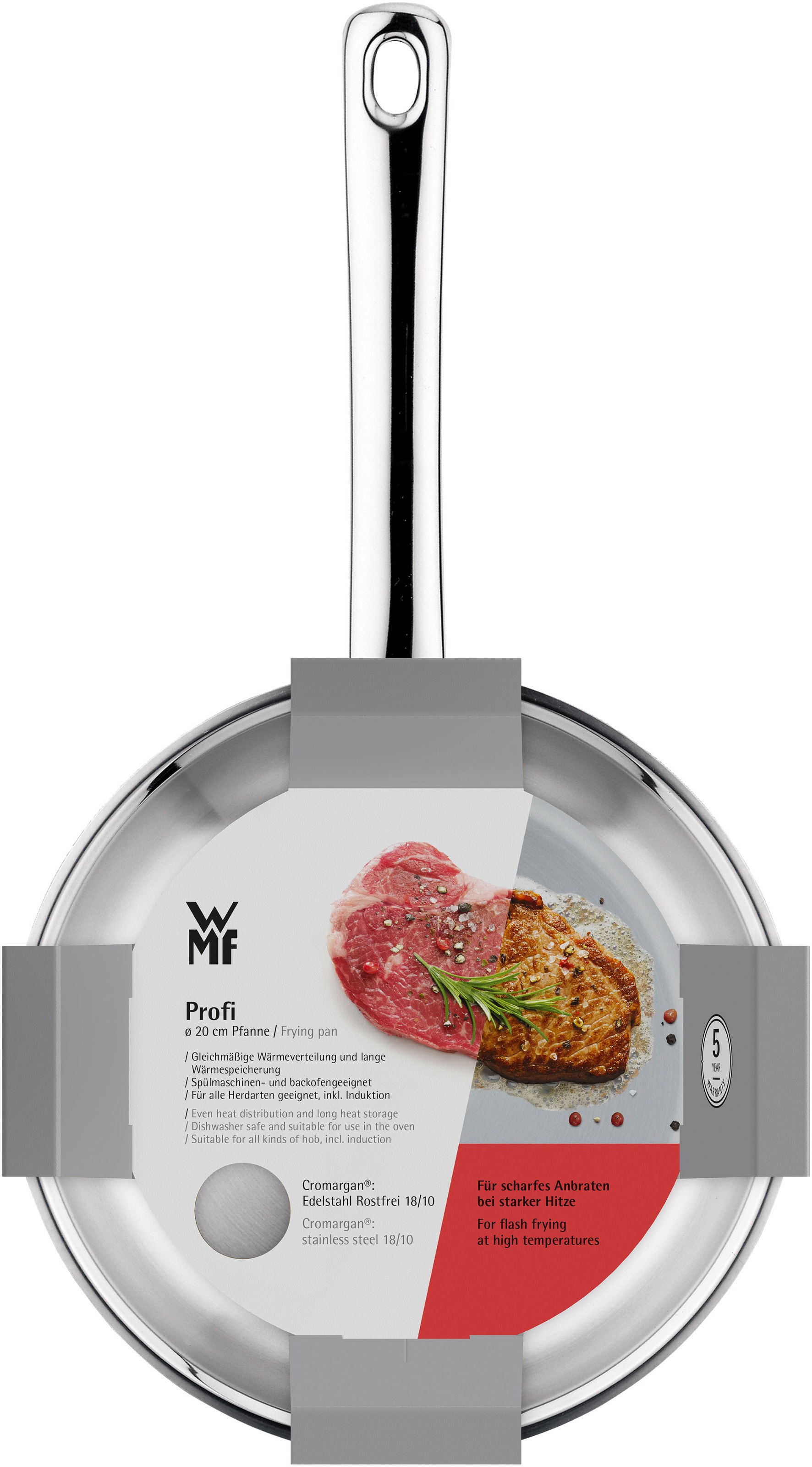 WMF Bratpfanne »Profi«, Cromargan® Edelstahl Rostfrei 18/10, (1 tlg.), 20 cm, TransTherm-Allherdboden