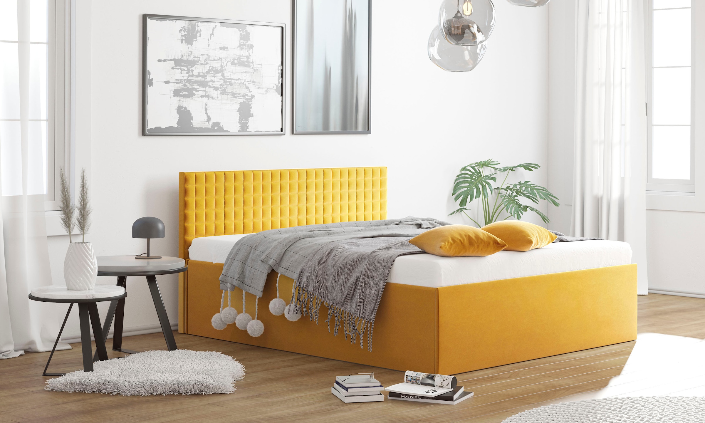 Polsterbett, B:208cm L:210cm, gelb, WESTFALIA SCHLAFKOMFORT, Betten, mit Bettkasten bei Ausführung mit Matratze