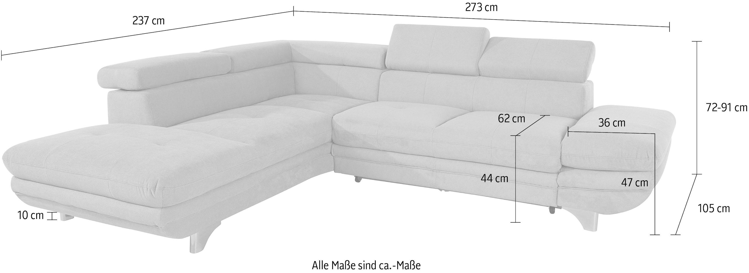 COTTA Ecksofa »Enterprise L-Form«, mit Arm- & Kopfteilverstellung, wahlweise mit Bettfunktion