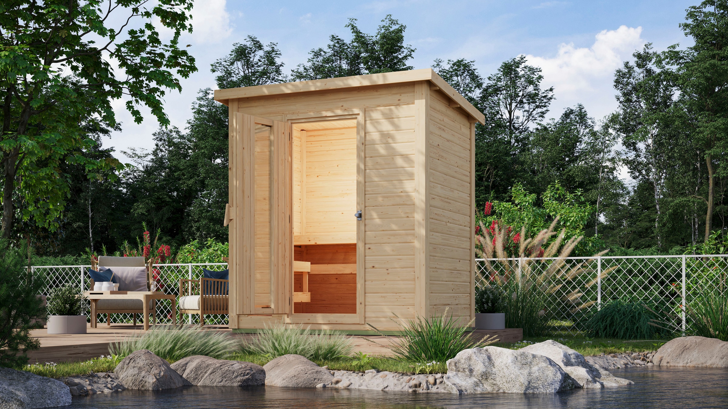 Karibu Saunahaus »Talo 1«, Bio Ofen 9 kW, externe Steuerung