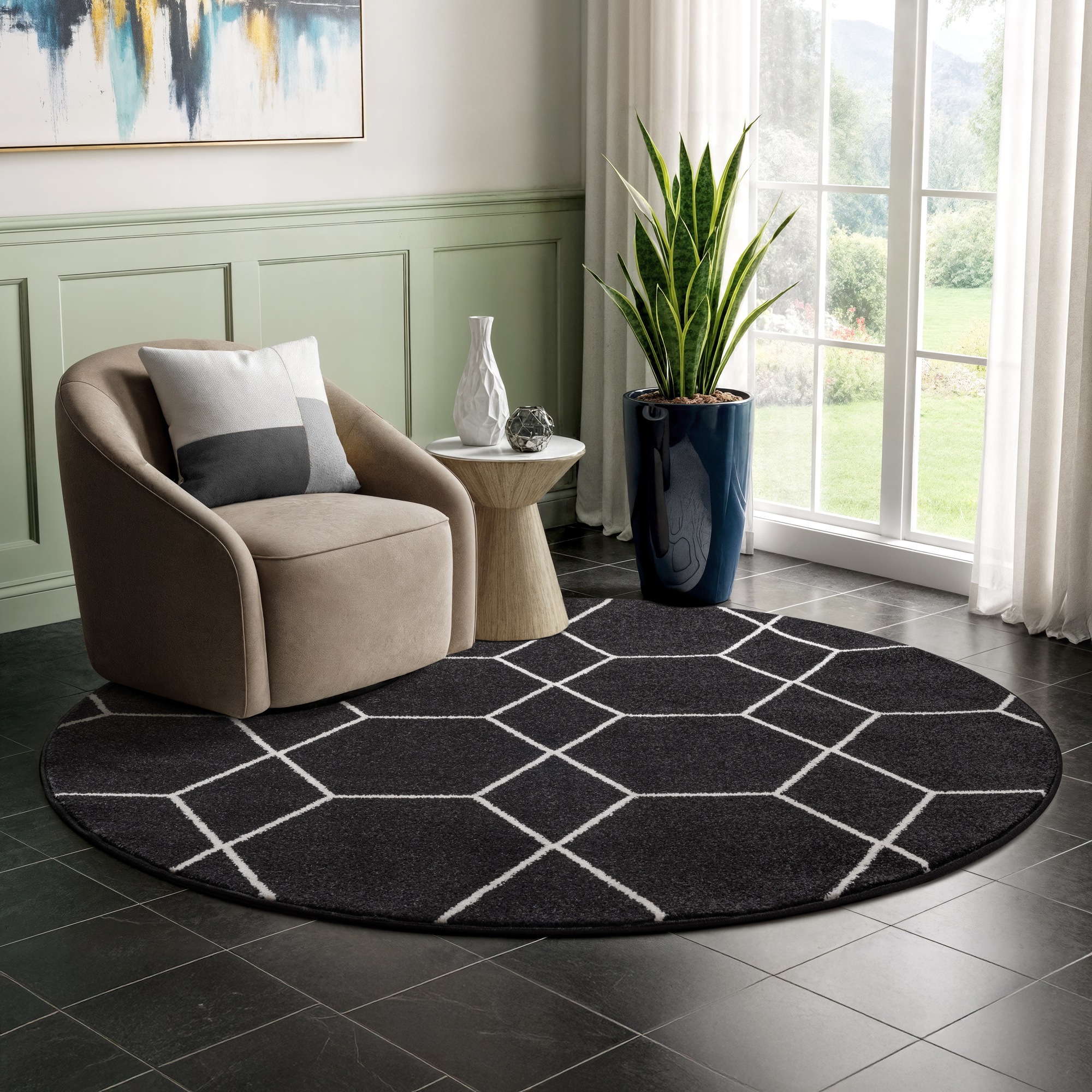 Sanat Teppich »Trellis« rund 10 mm Höhe Kurzflor, skandi, boho, auch als Läufer und in rund