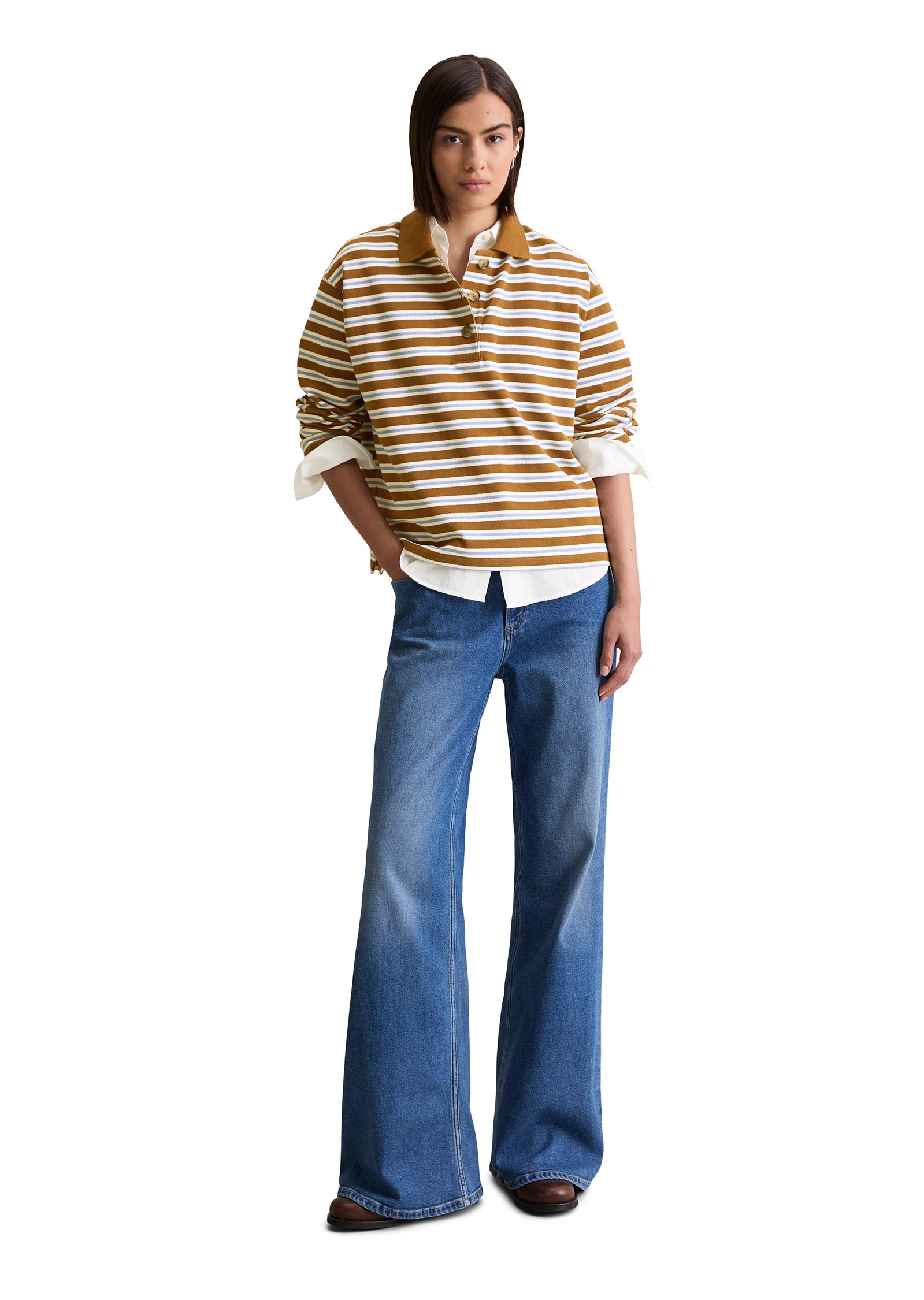 Marc O'Polo DENIM Langarm-Poloshirt »aus gestreiftem Heavy Piqué-Jersey«